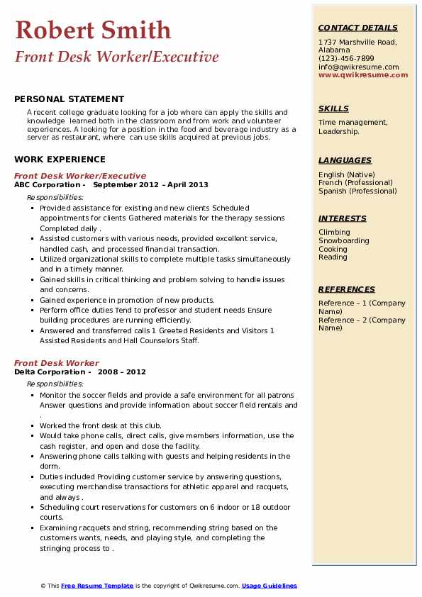 Front Desk Worker Resume Samples QwikResume