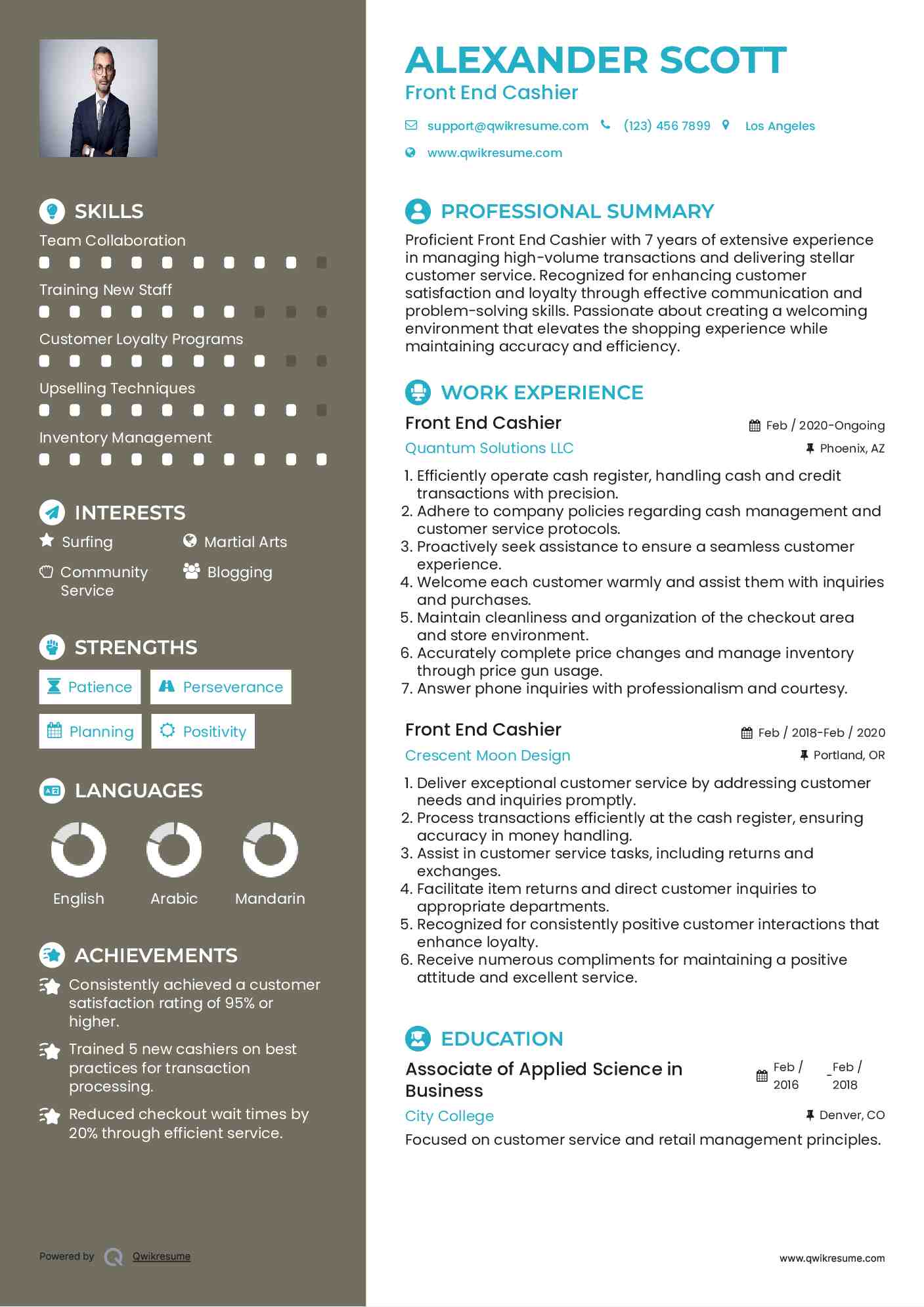 Front End Cashier Resume Format