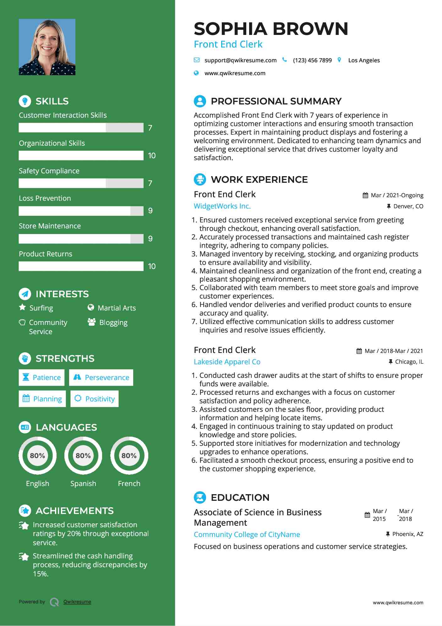 Front End Clerk Resume Format