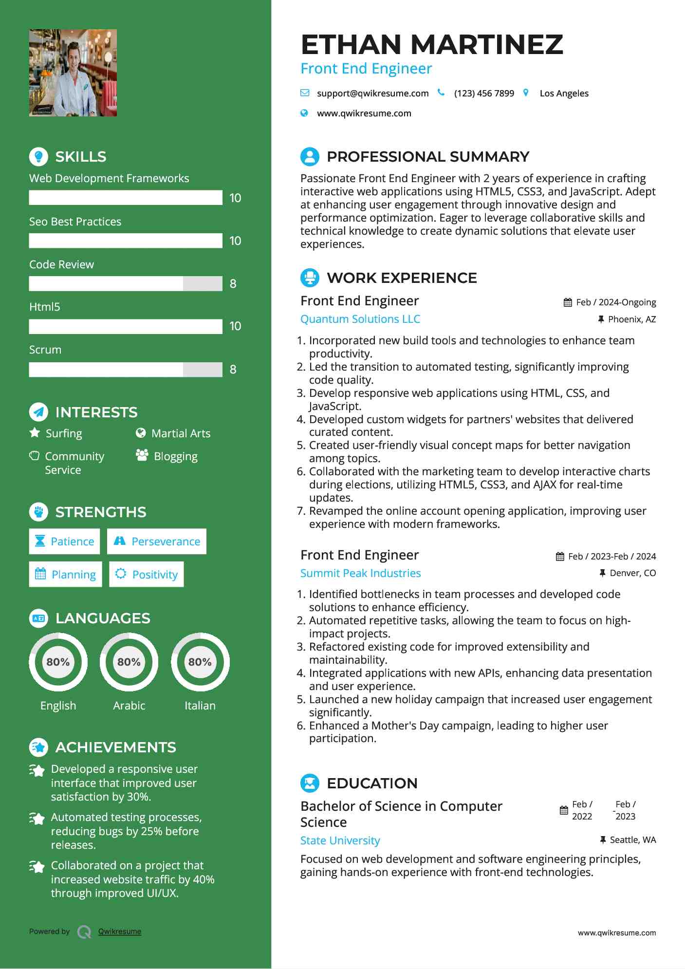 Front End Engineer Resume Model