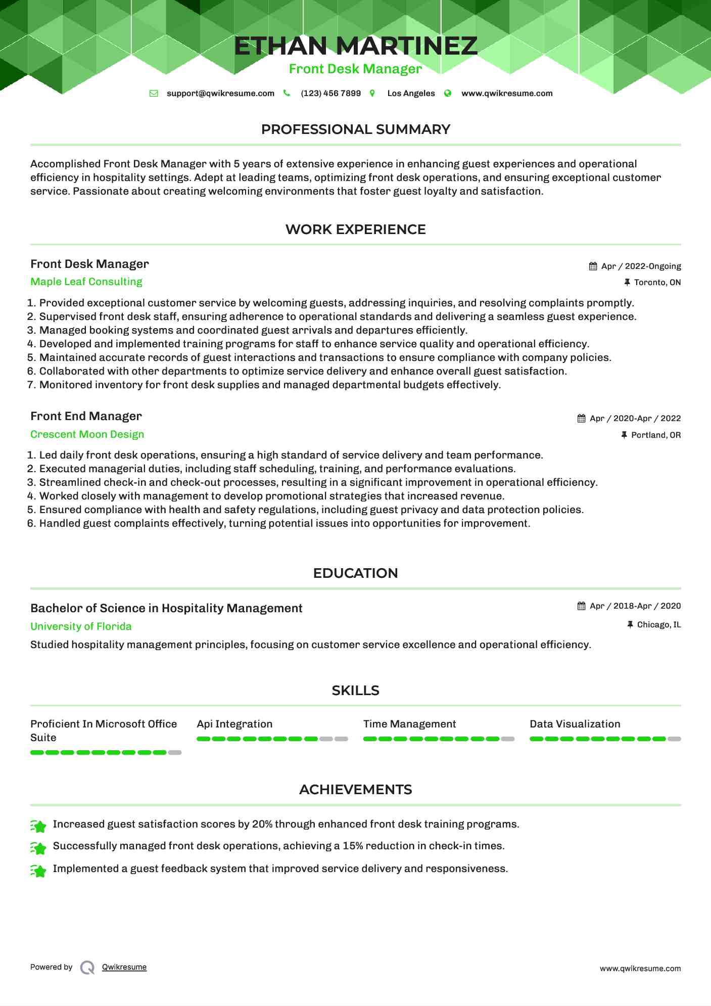 Front End Manager Resume Samples QwikResume