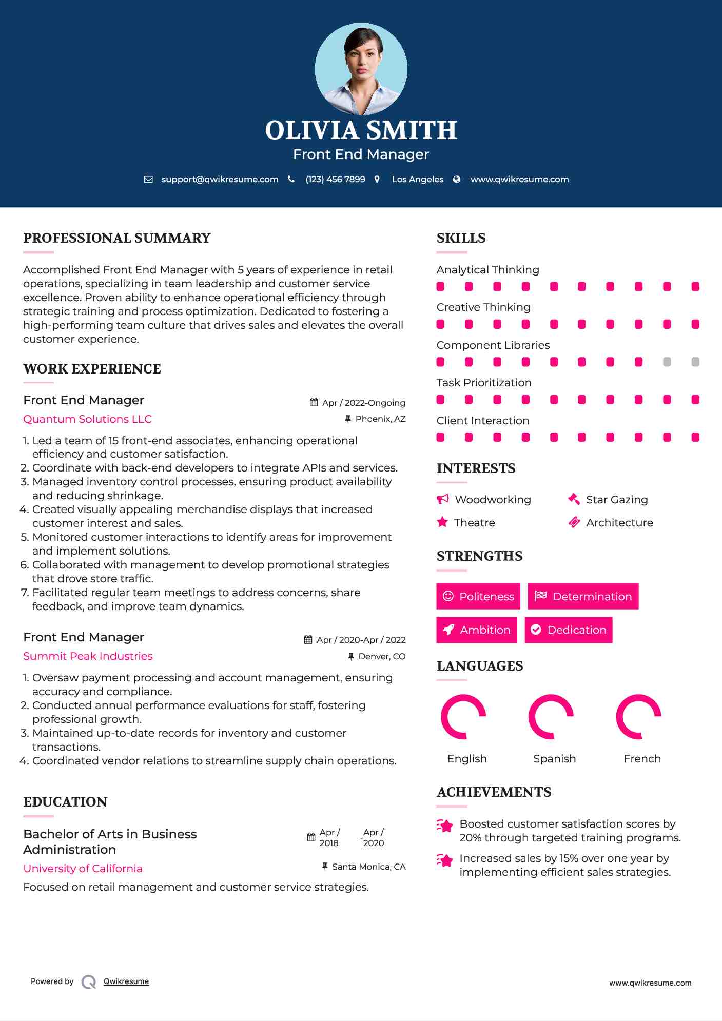 Front End Manager Resume Samples QwikResume