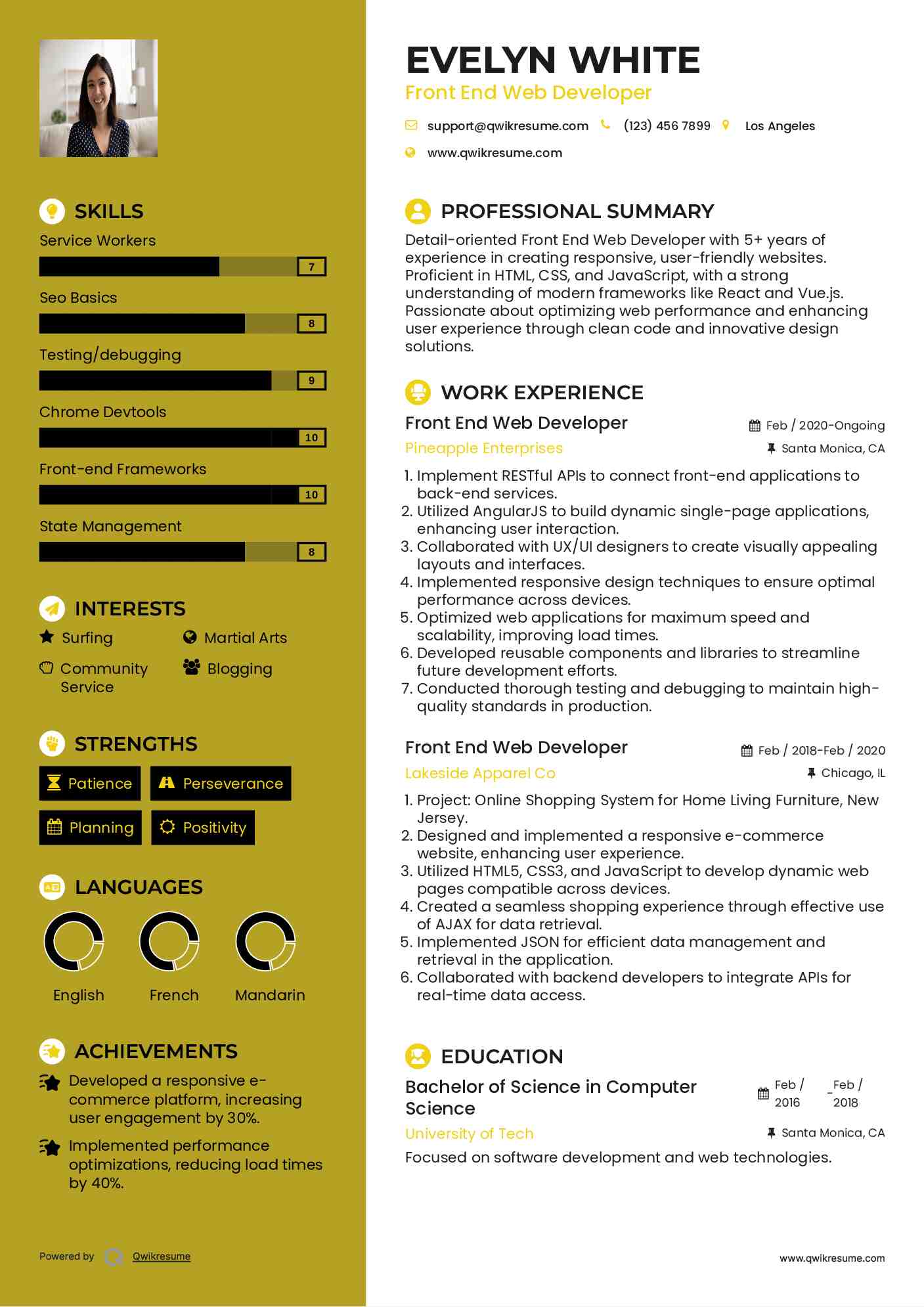Front End Web Developer Resume Sample