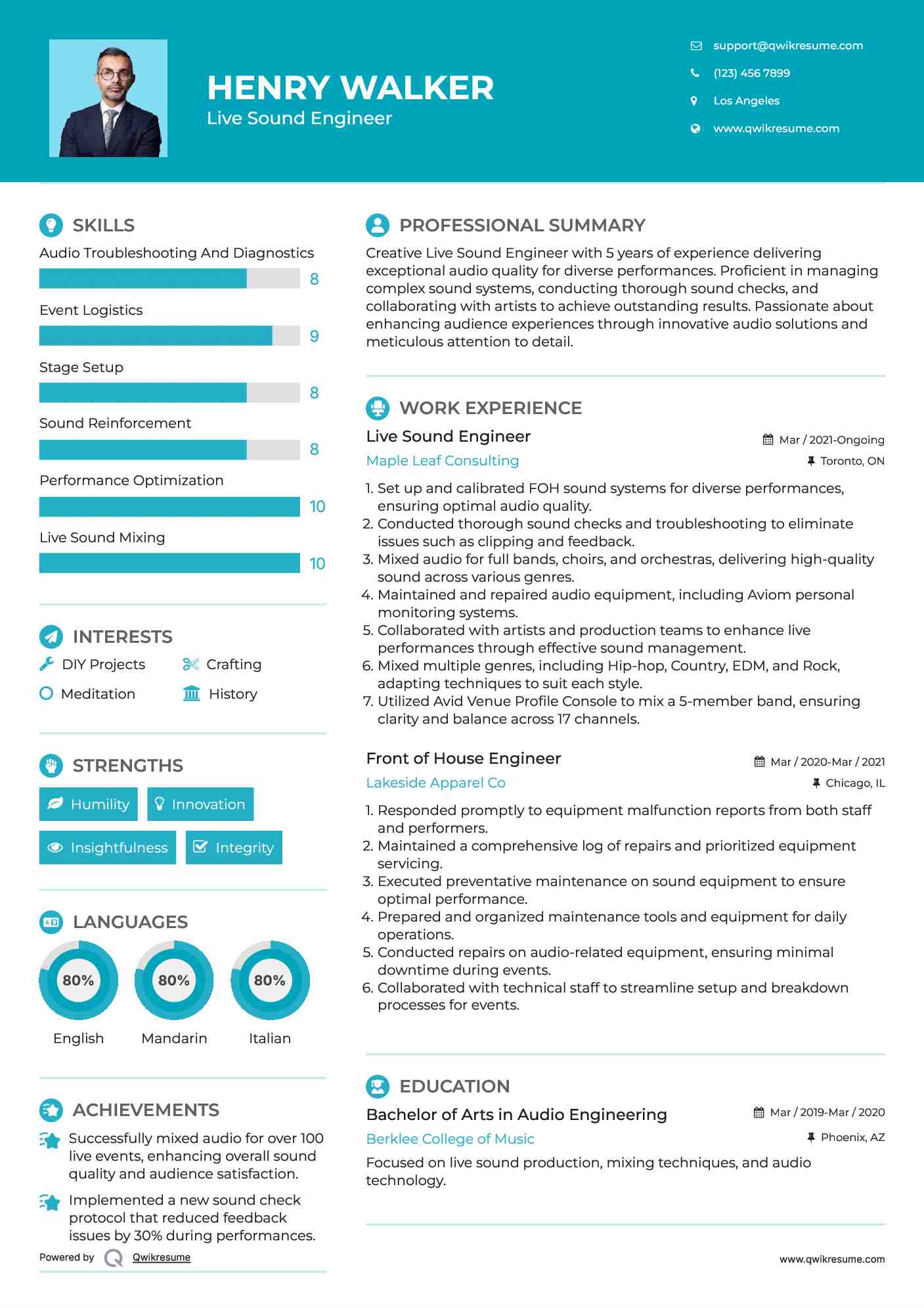 Live Sound Engineer Resume Format