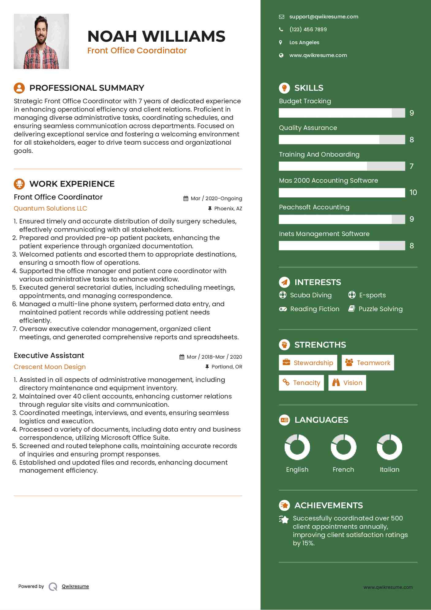 Front Office Coordinator Resume Sample