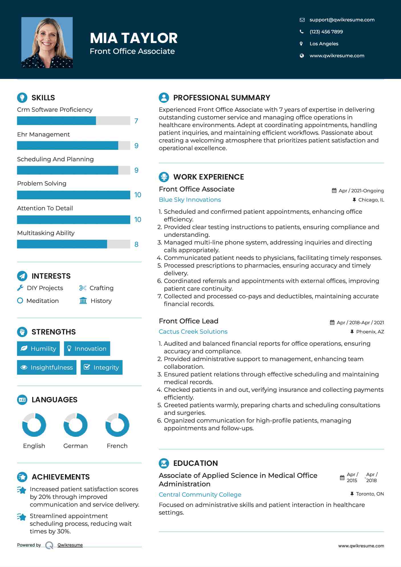 Front Office Lead Resume Samples QwikResume
