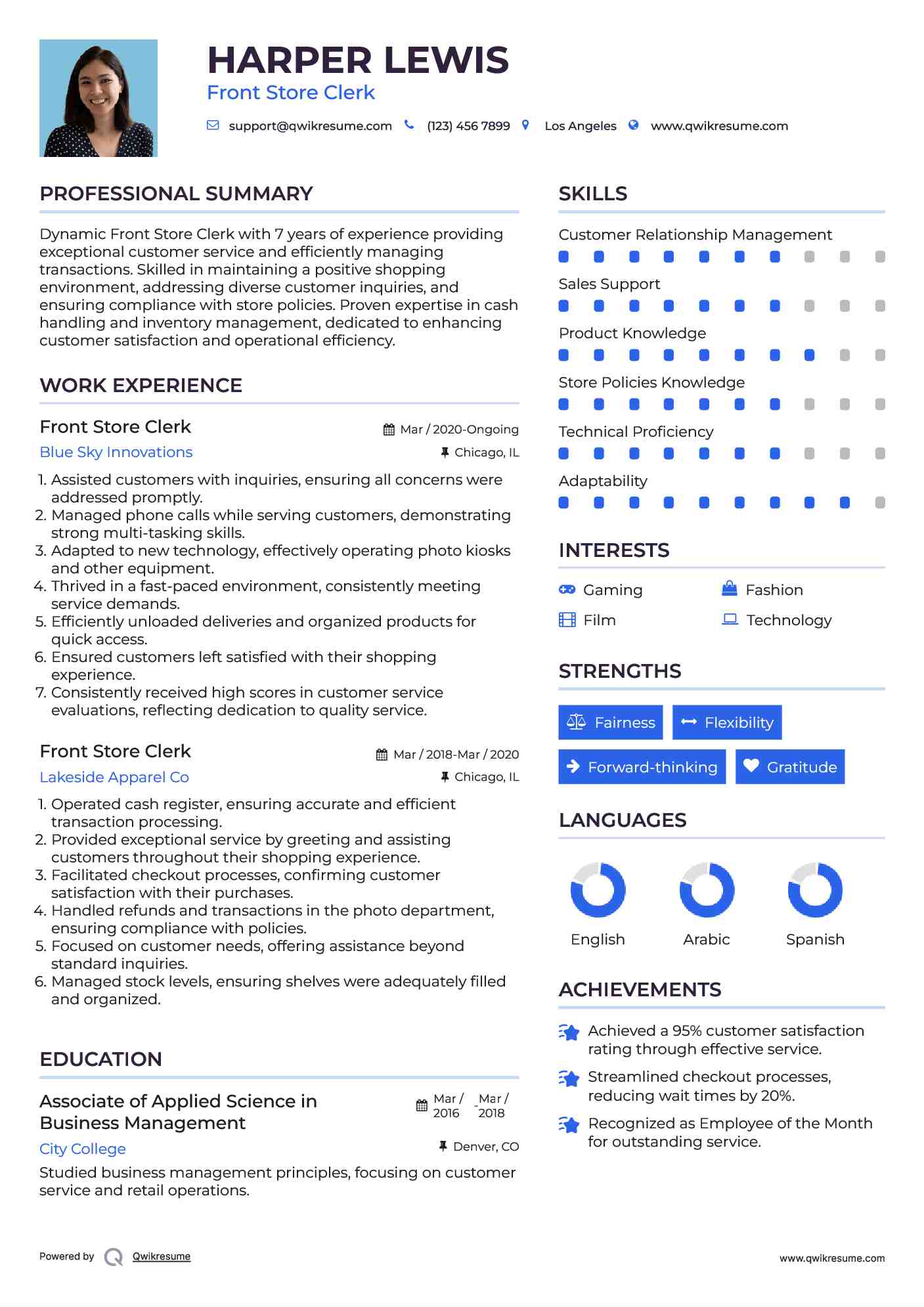 Front Store Clerk Resume Template