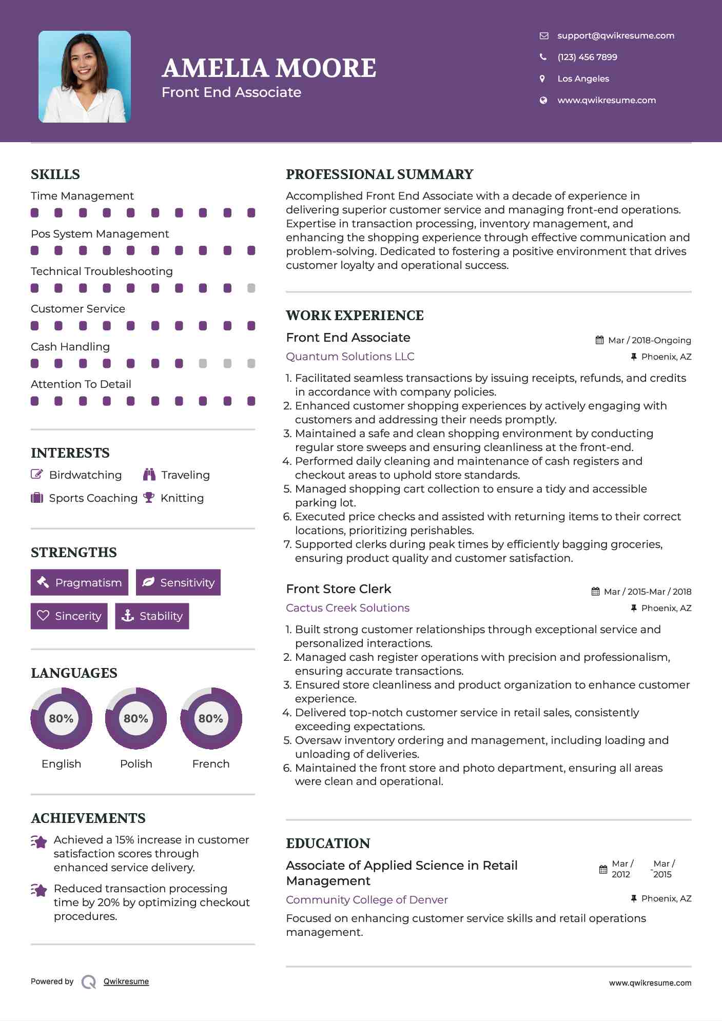 Front End Associate Resume Format