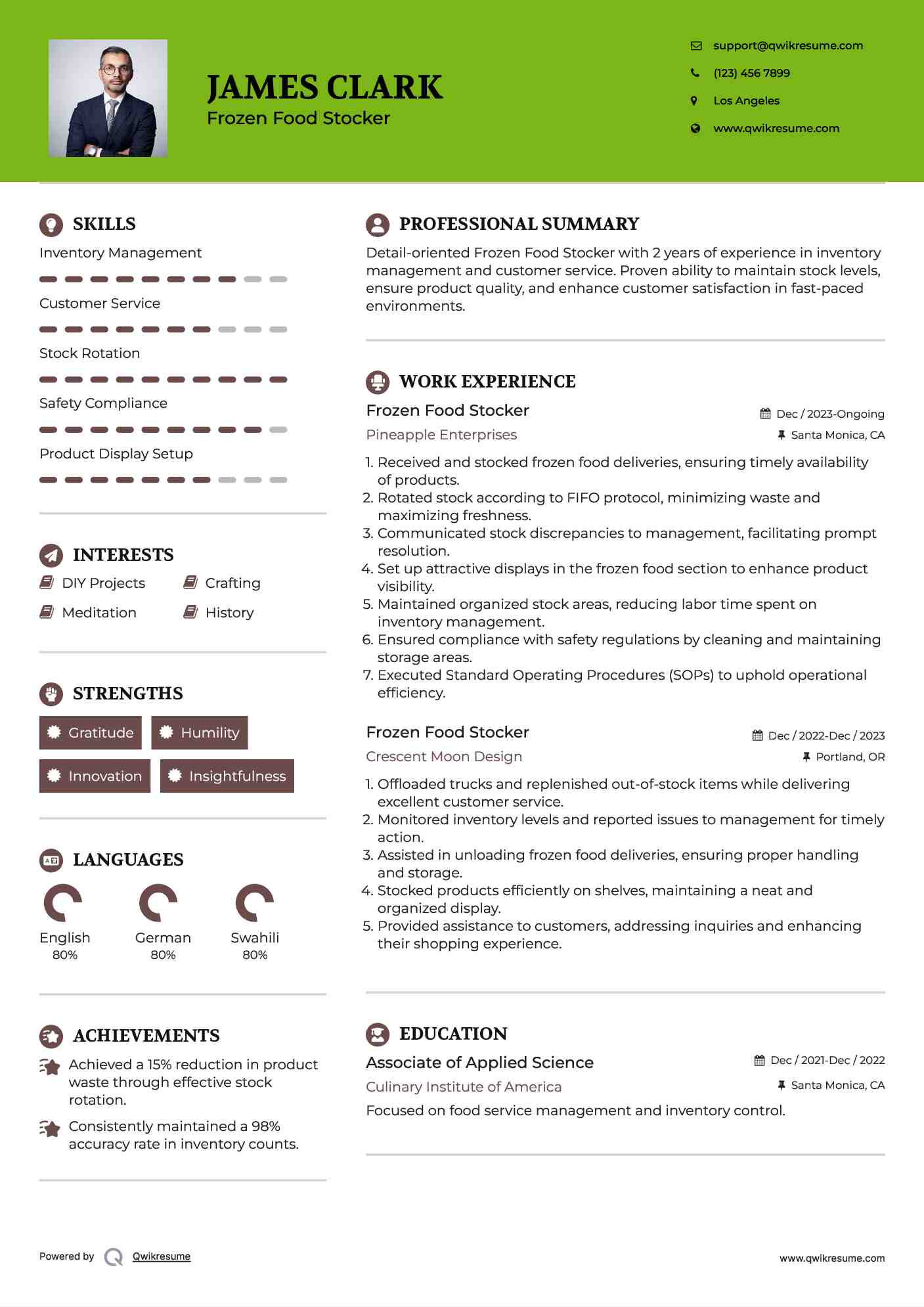 Frozen Food Stocker Resume Sample