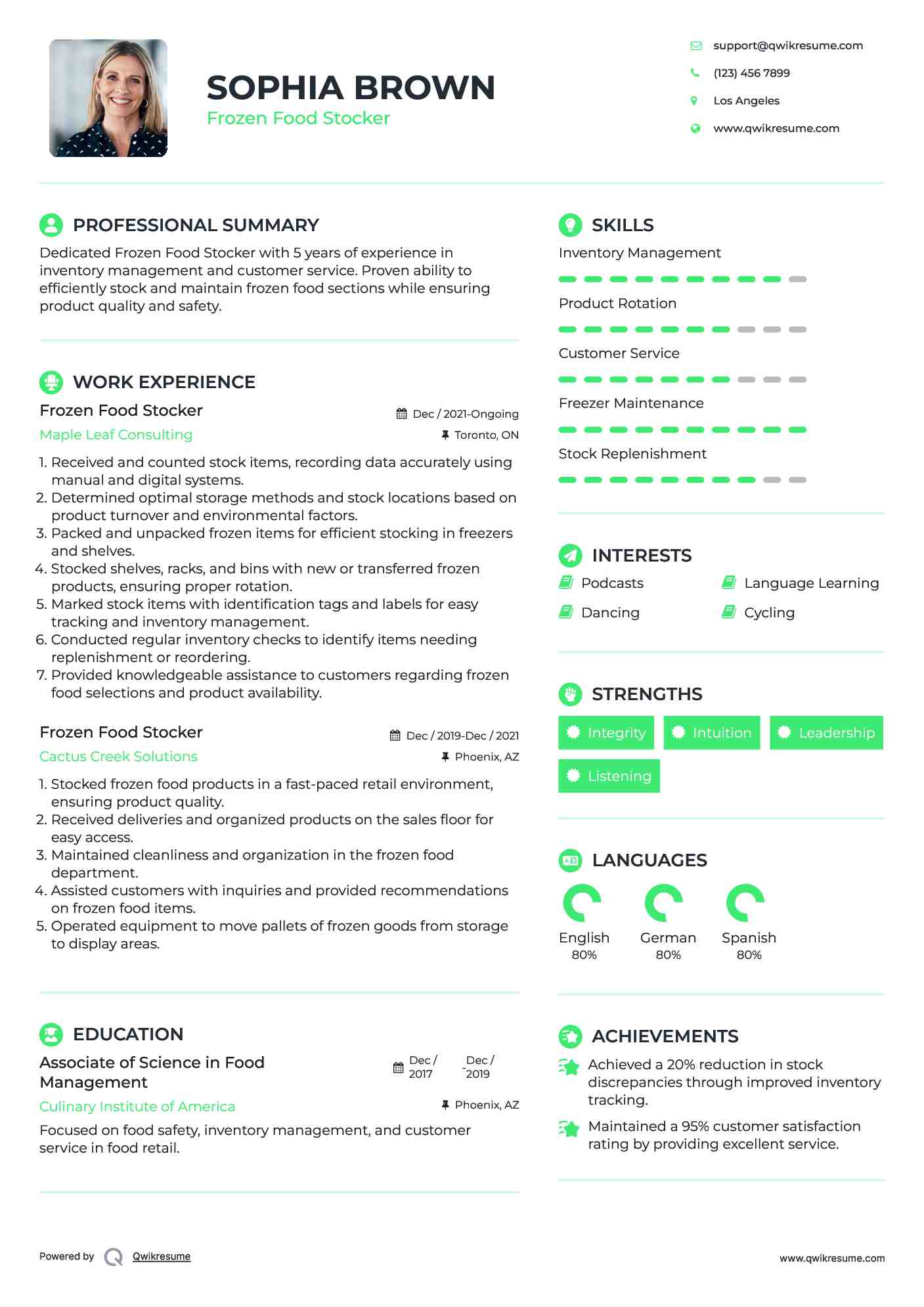 Frozen Food Stocker Resume Template