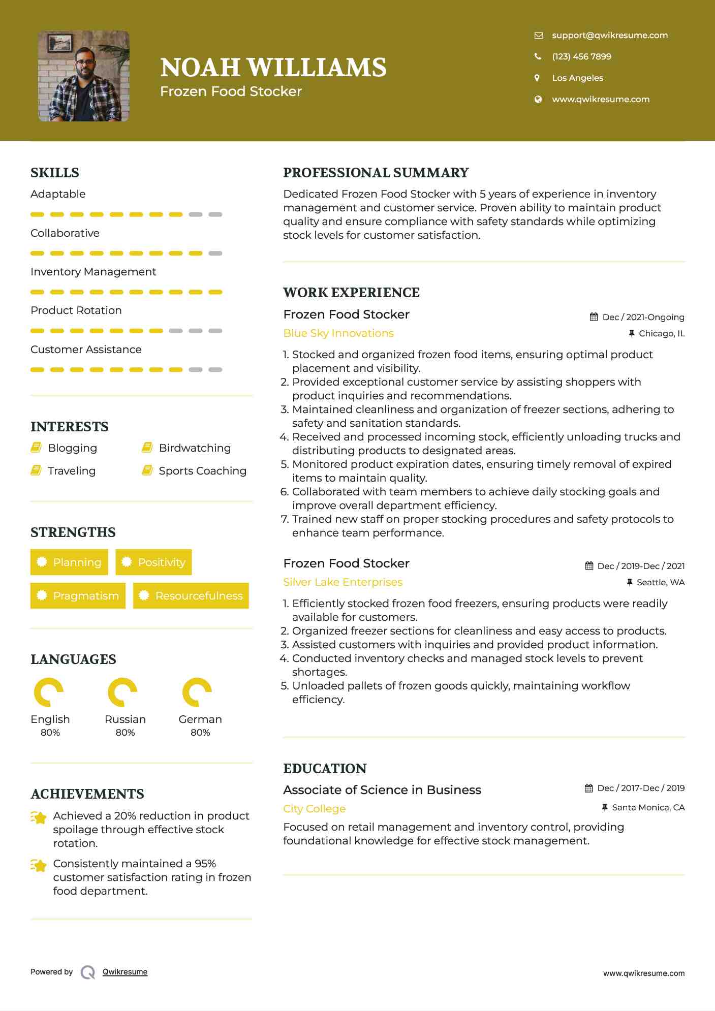 Frozen Food Stocker Resume Template