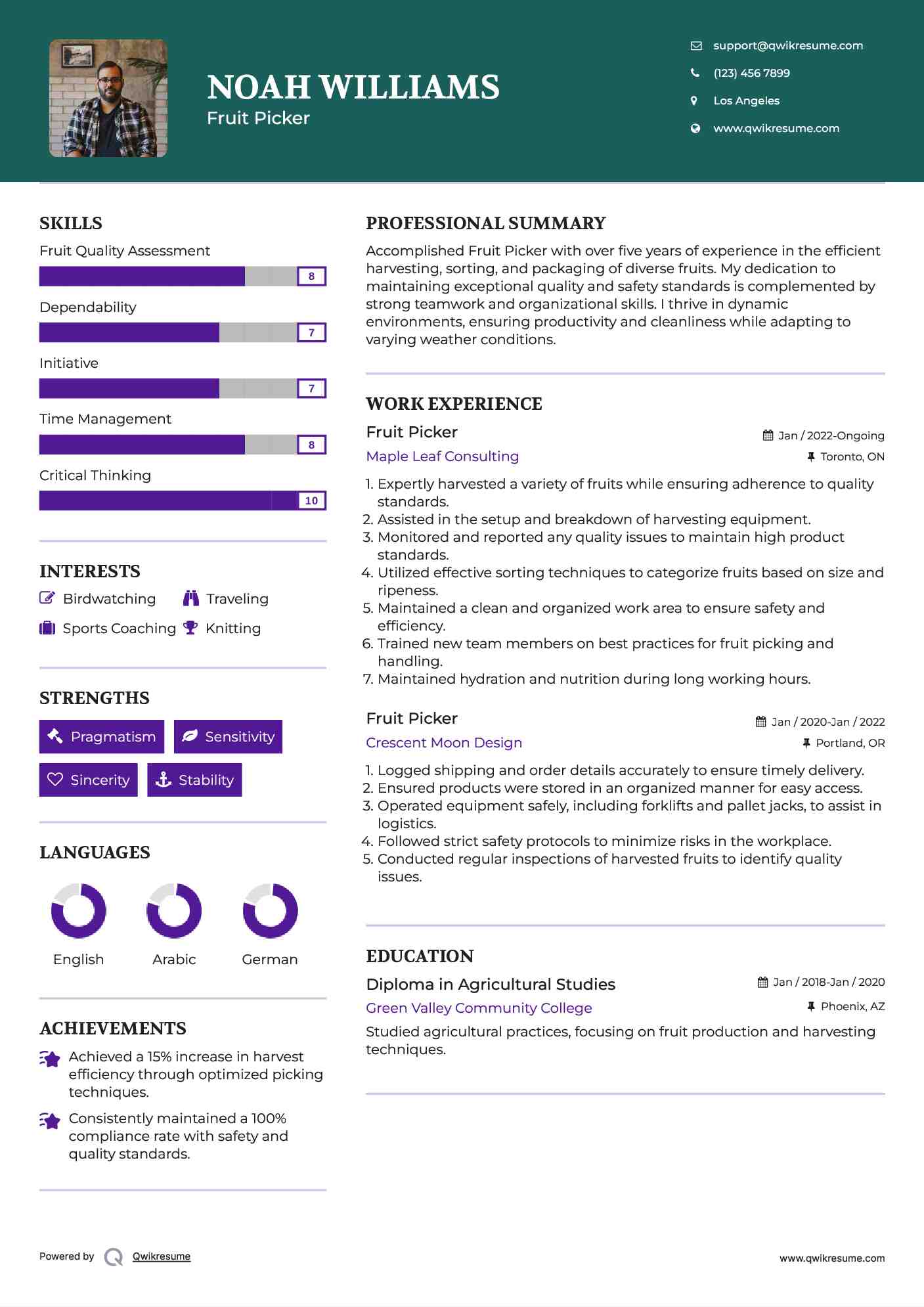 Fruit Picker Resume Format