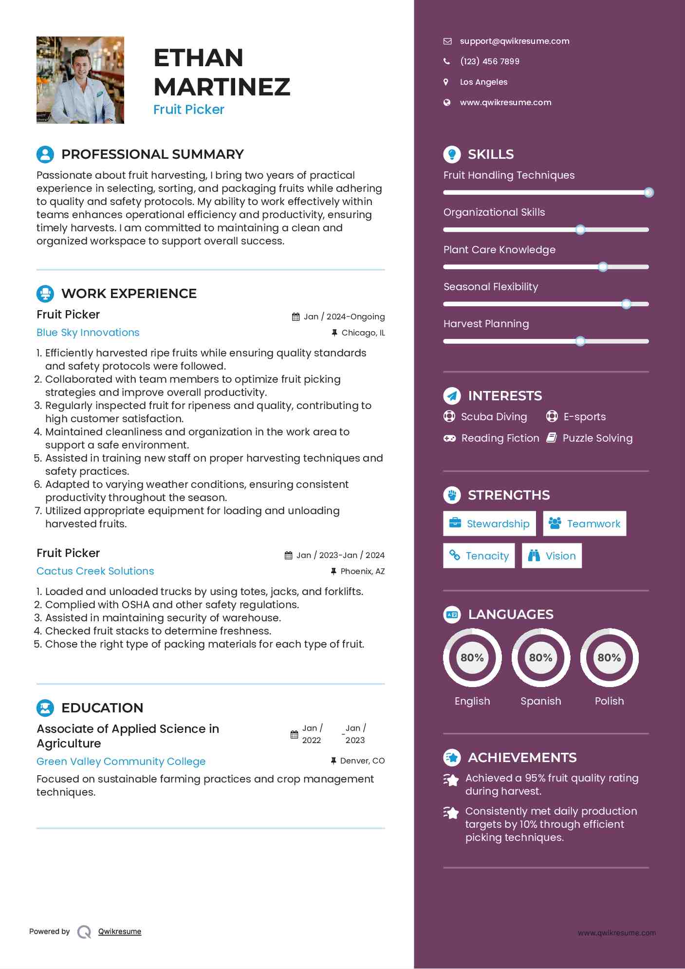 Fruit Picker Resume Format