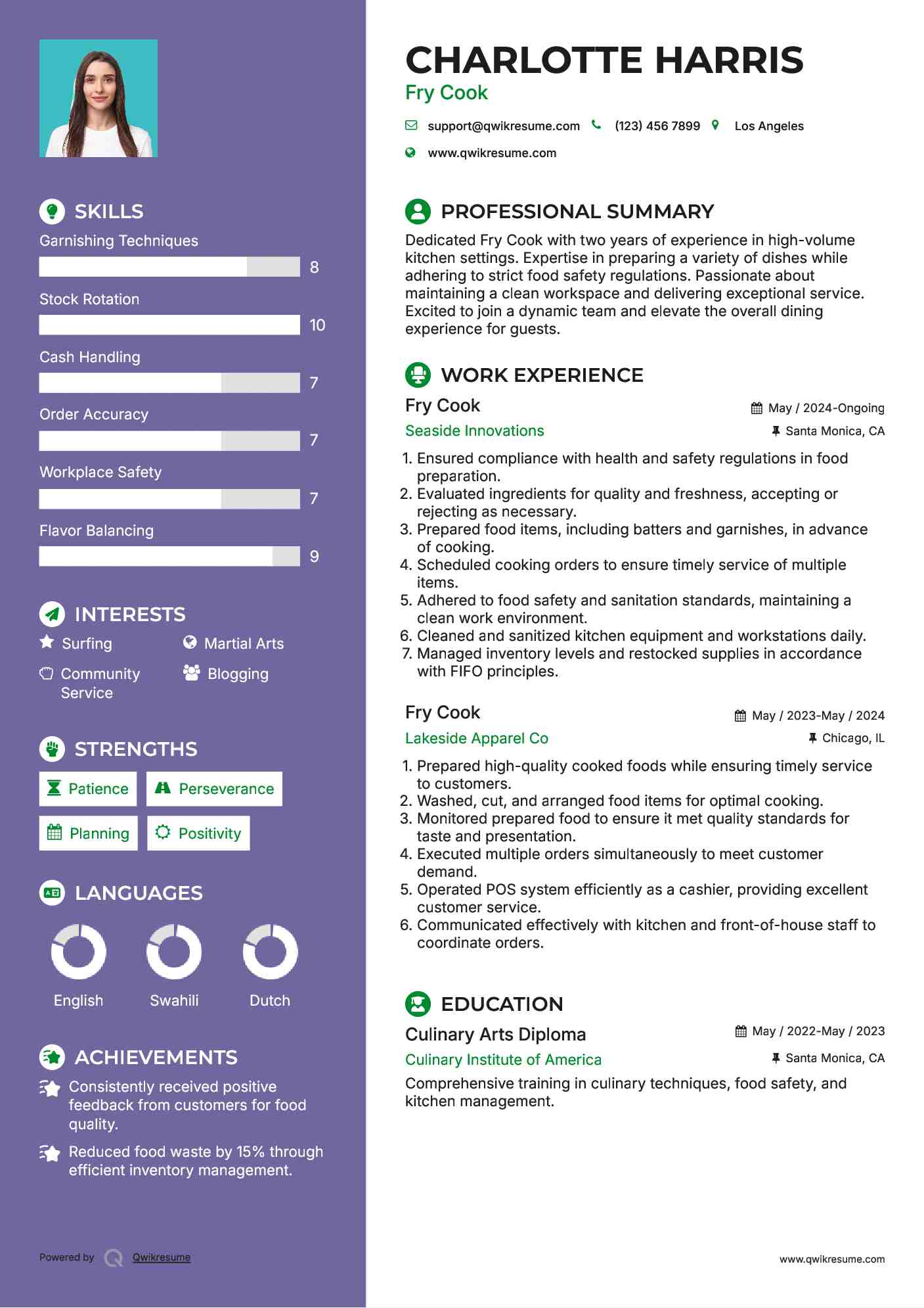 Fry Cook Resume Template