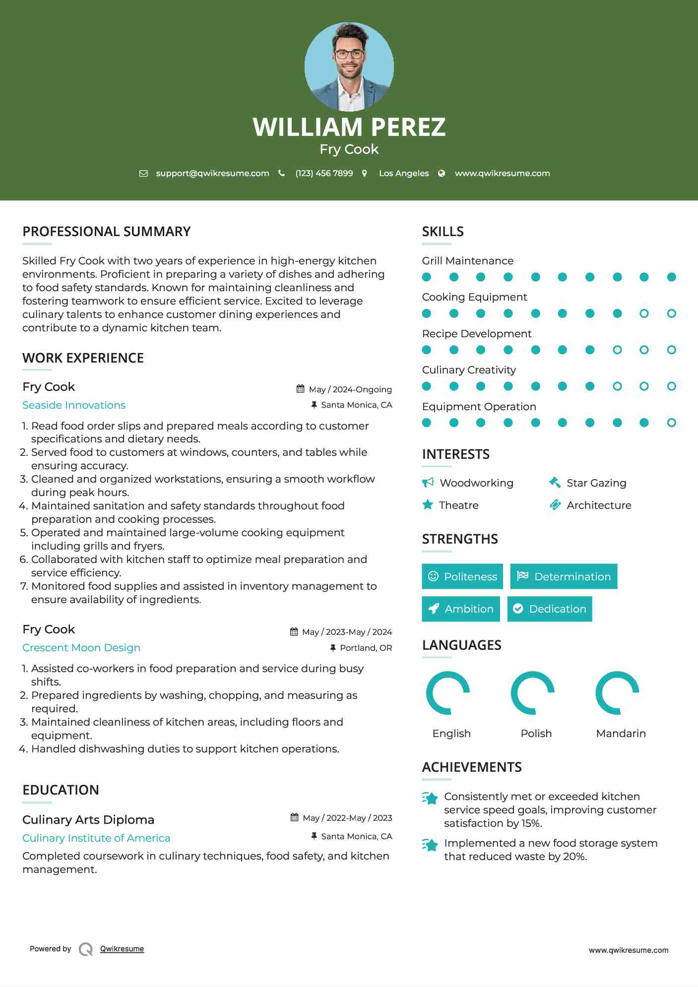 Fry Cook Resume Template