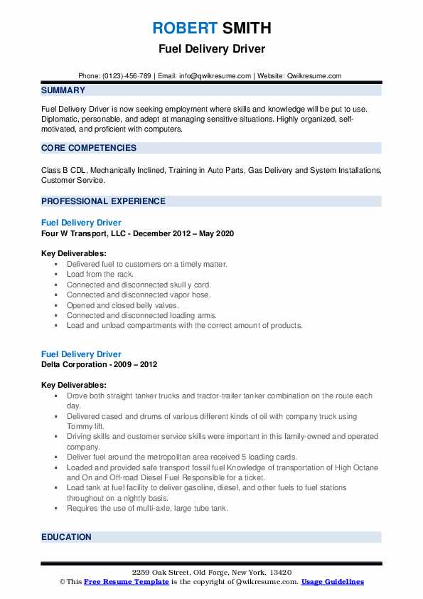 Fuel Delivery Driver Resume Samples - Fuel Delivery Driver 1604244405 Pdf