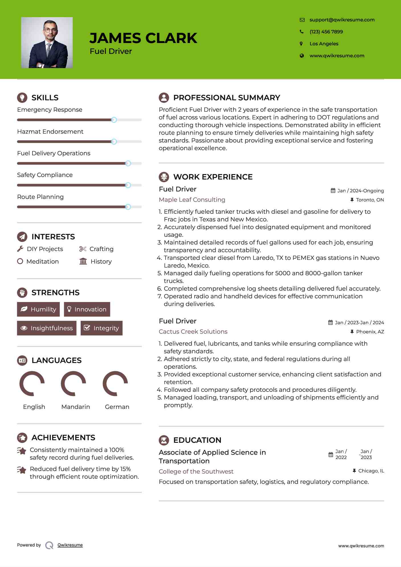 Fuel Driver Resume Sample