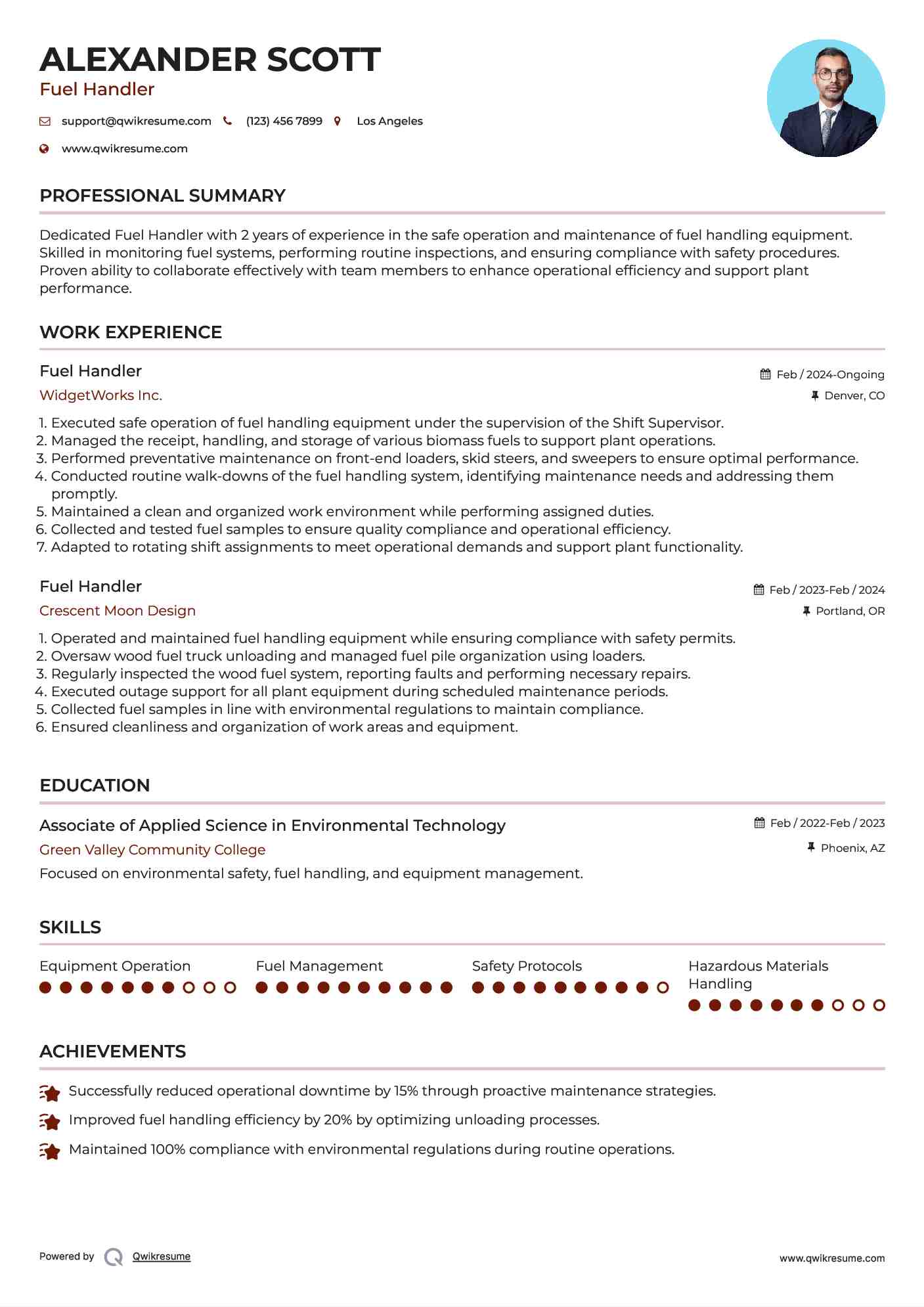Fuel Handler Resume Example