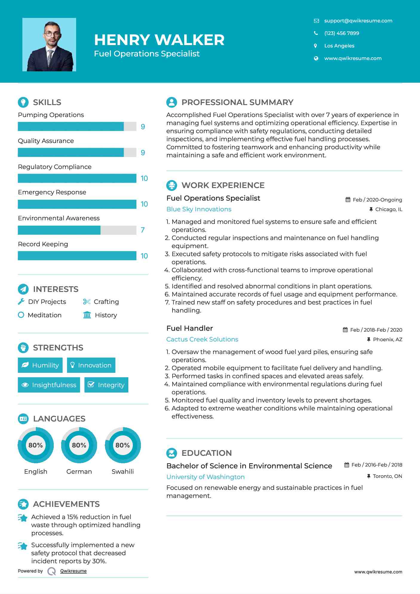 Fuel Operations Specialist Resume Template
