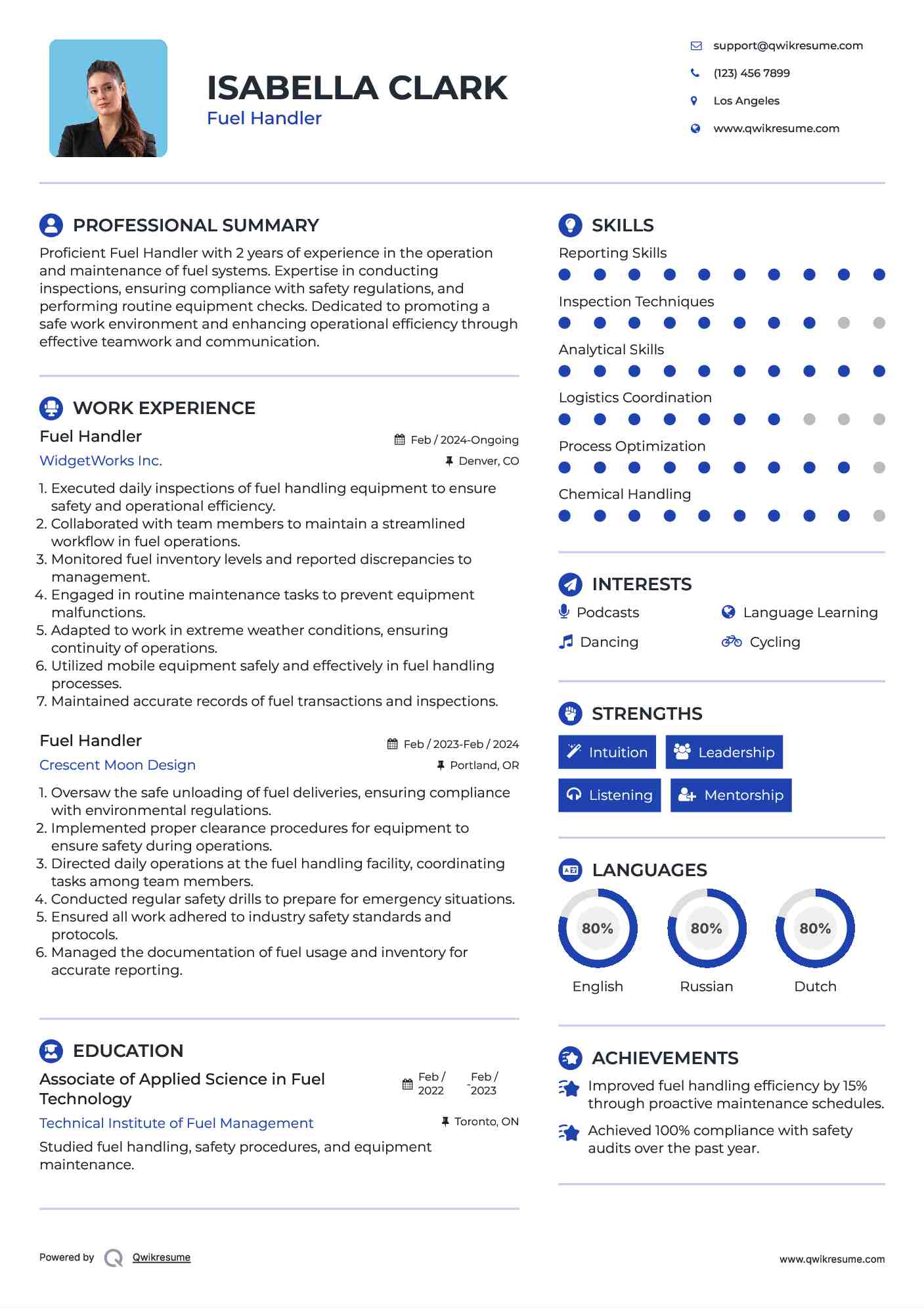 Fuel Handler Resume Example