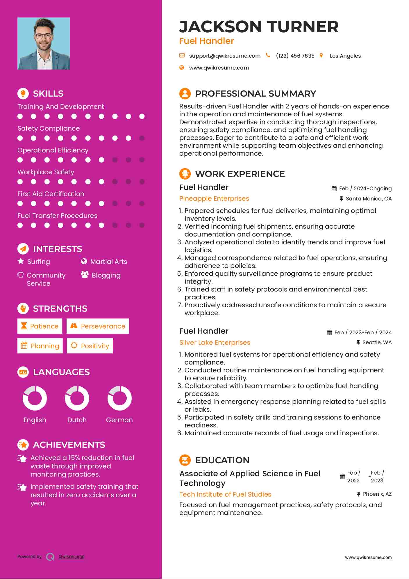 Fuel Handler Resume Sample