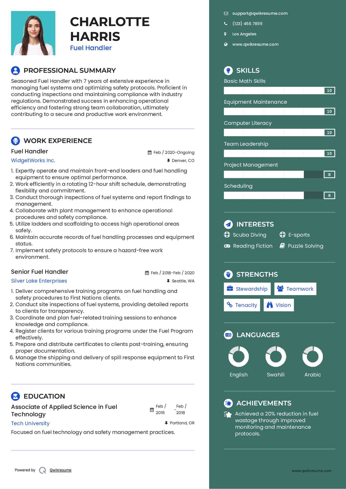 Fuel Handler Resume Format