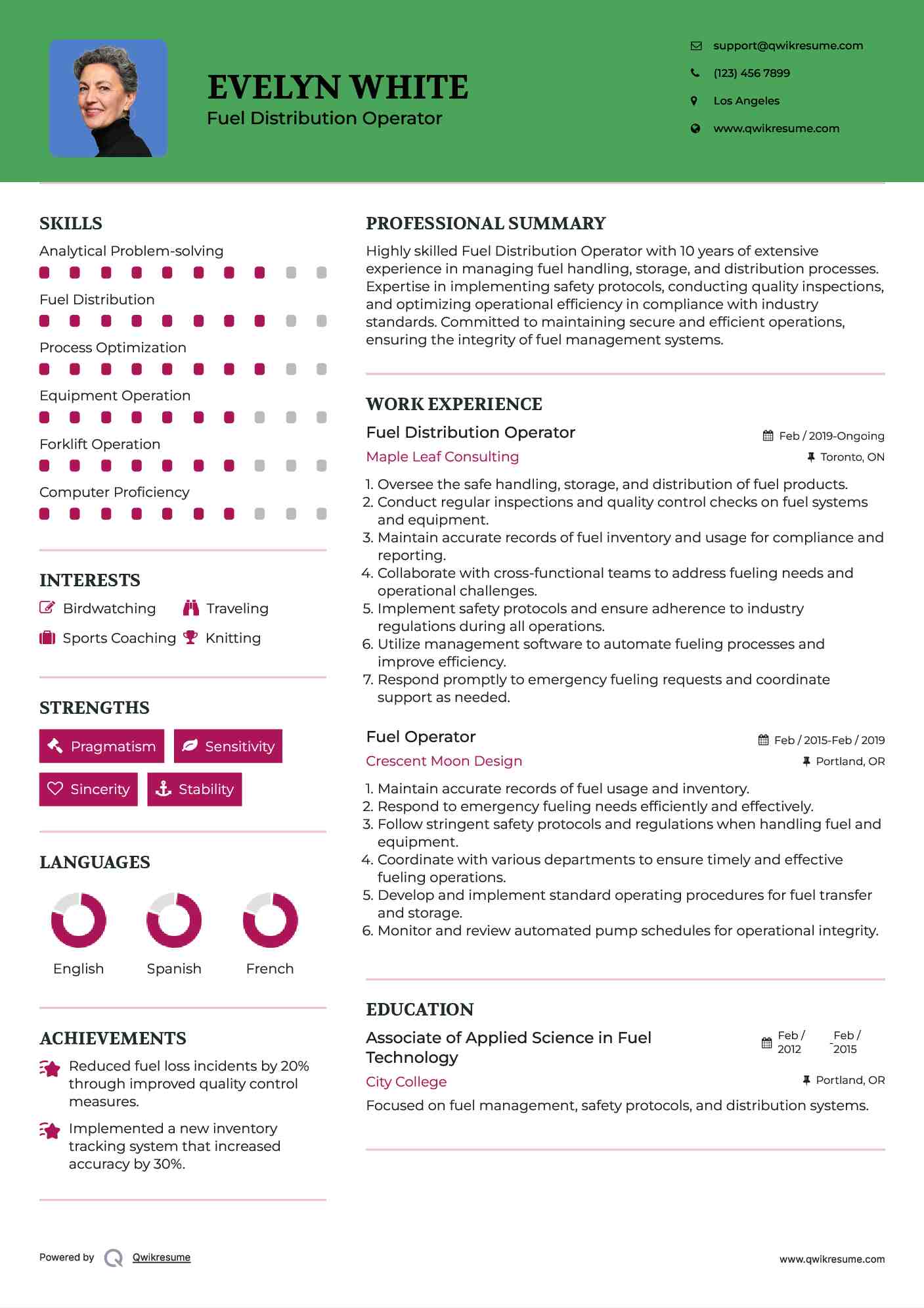 Fuel Distribution Operator
 Resume Model
