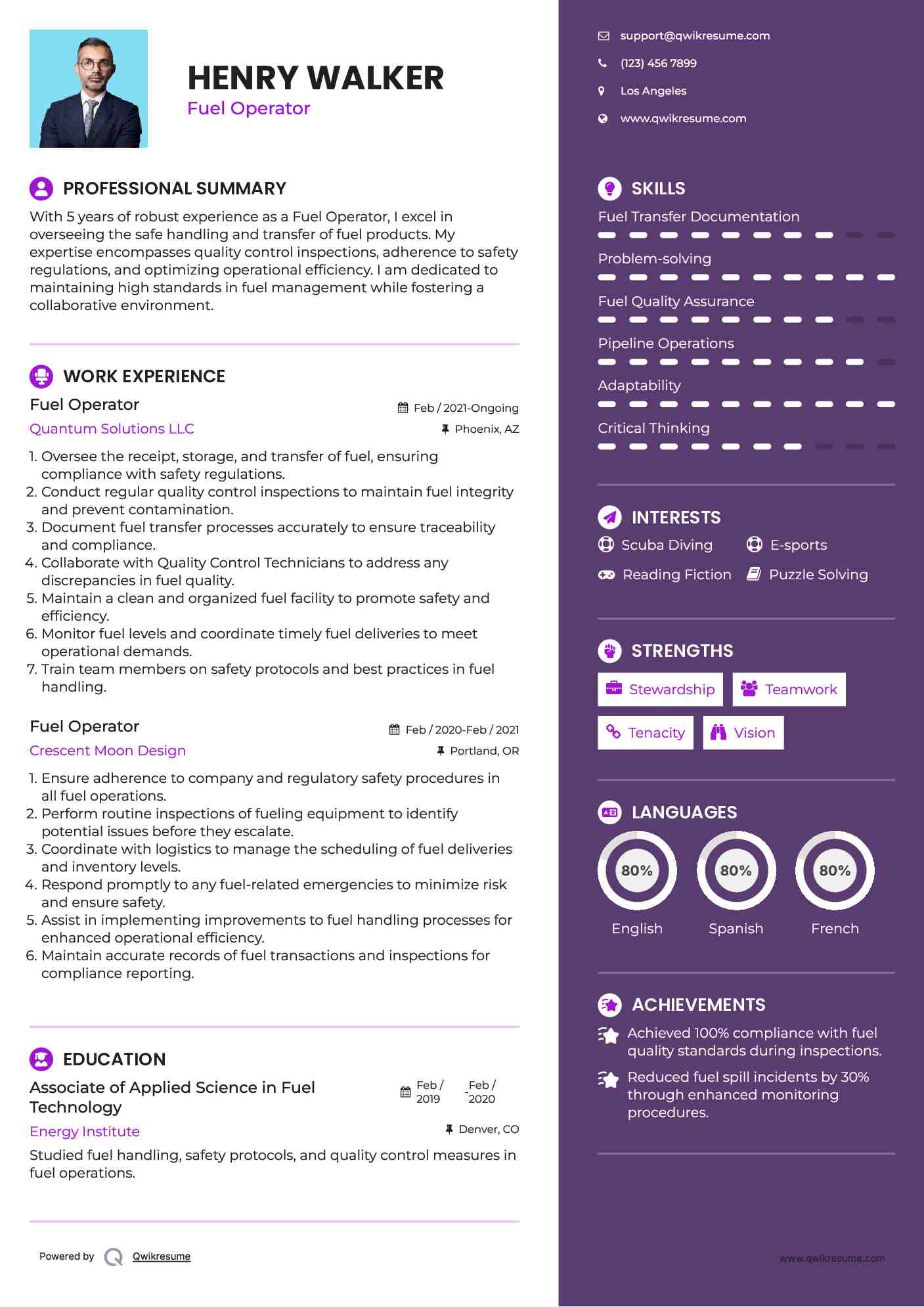 Fuel Operator Resume Sample