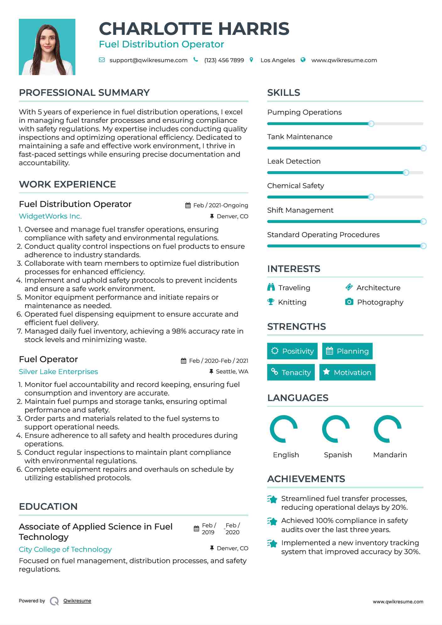 Fuel Distribution Operator
 Resume Sample