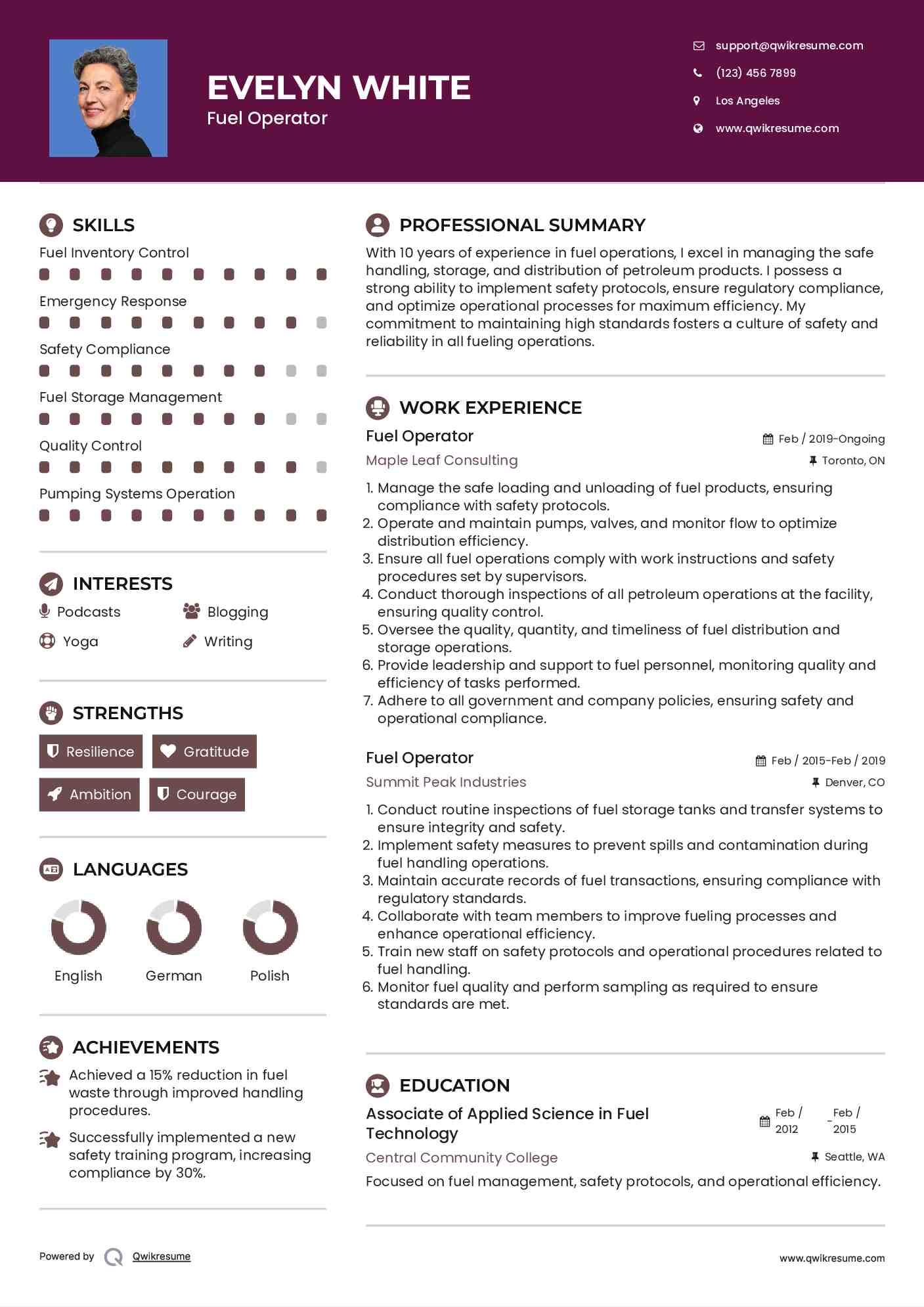 Fuel Operator Resume Format