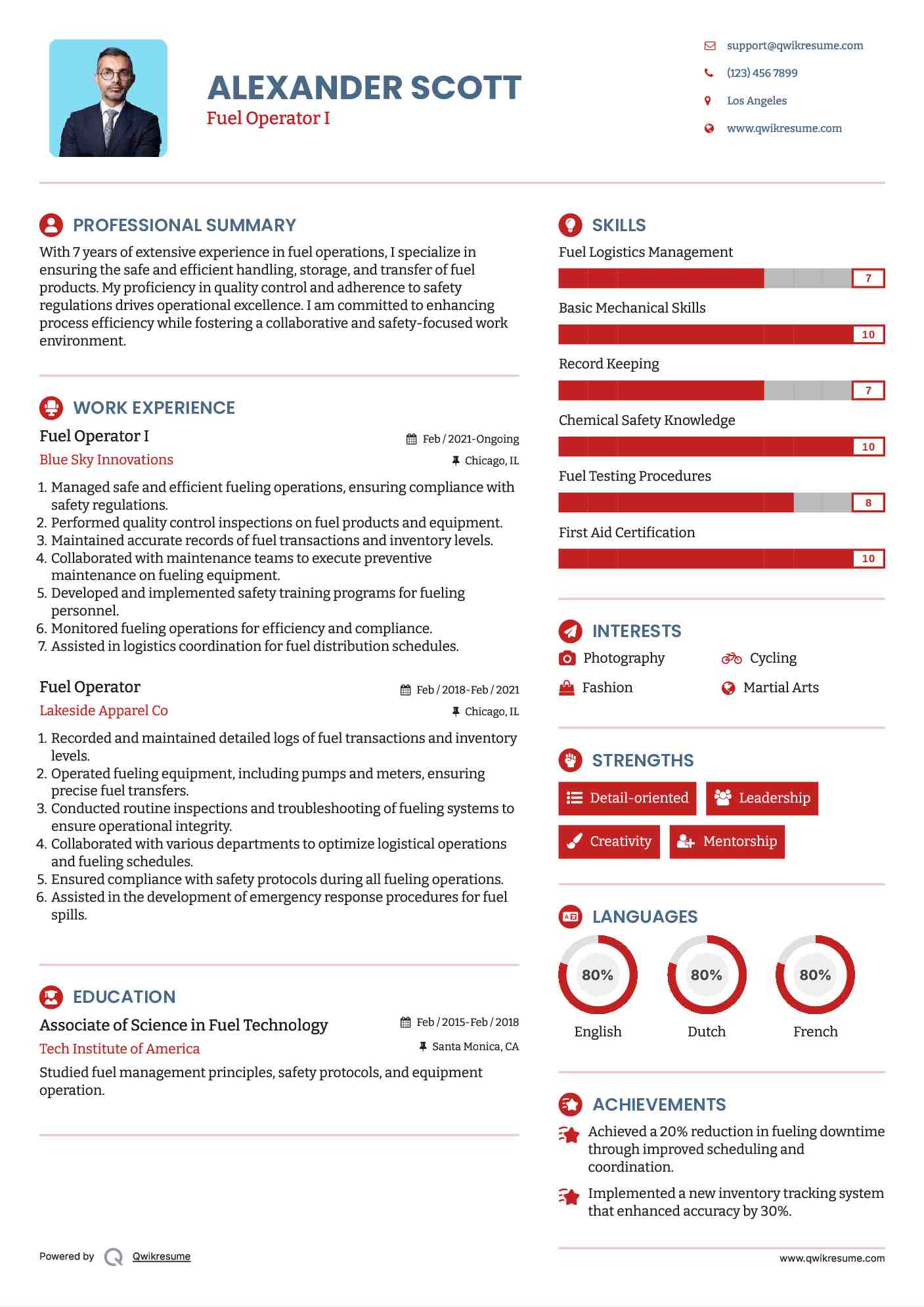Fuel Operator I Resume Model