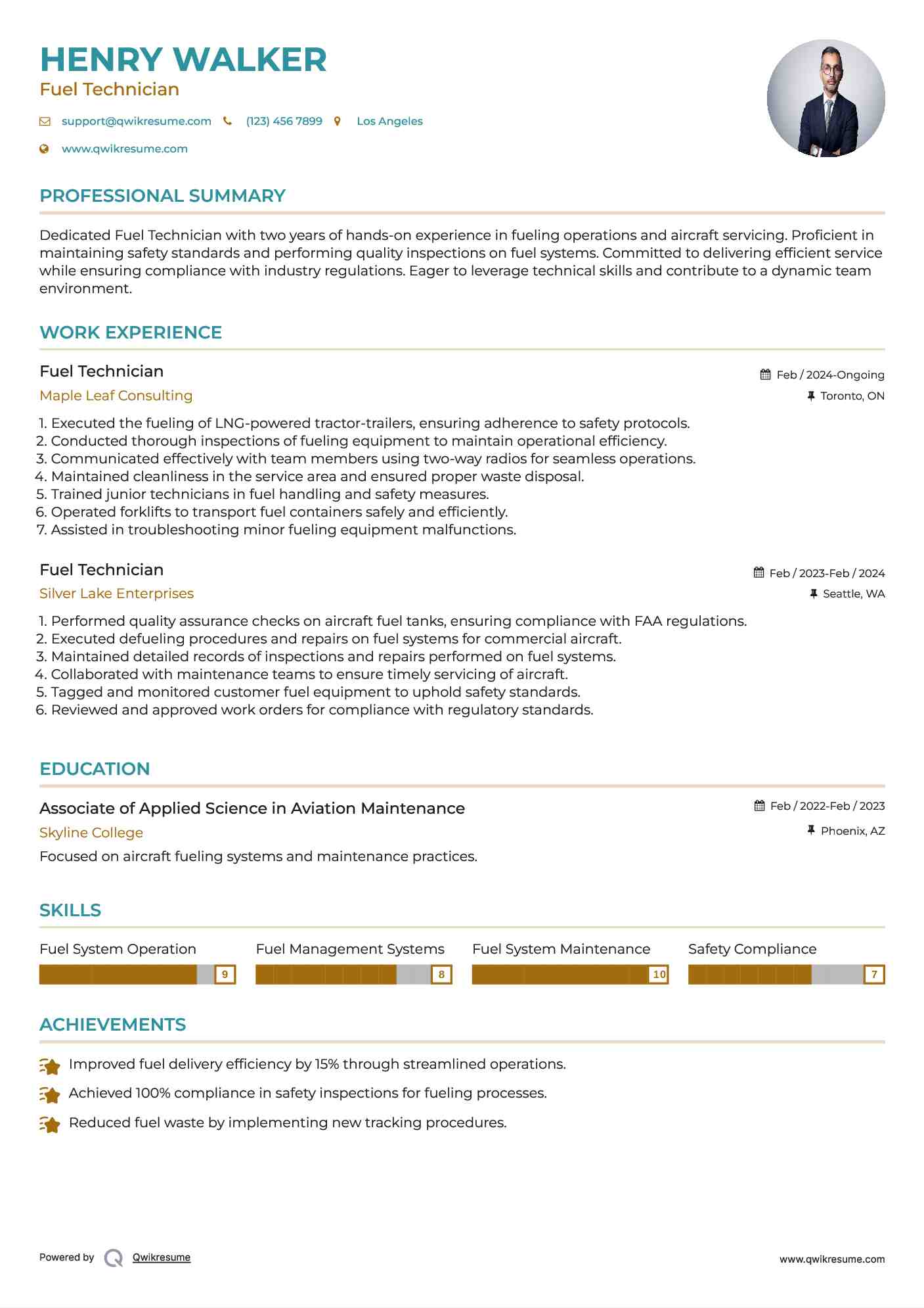 Fuel Technician Resume Model