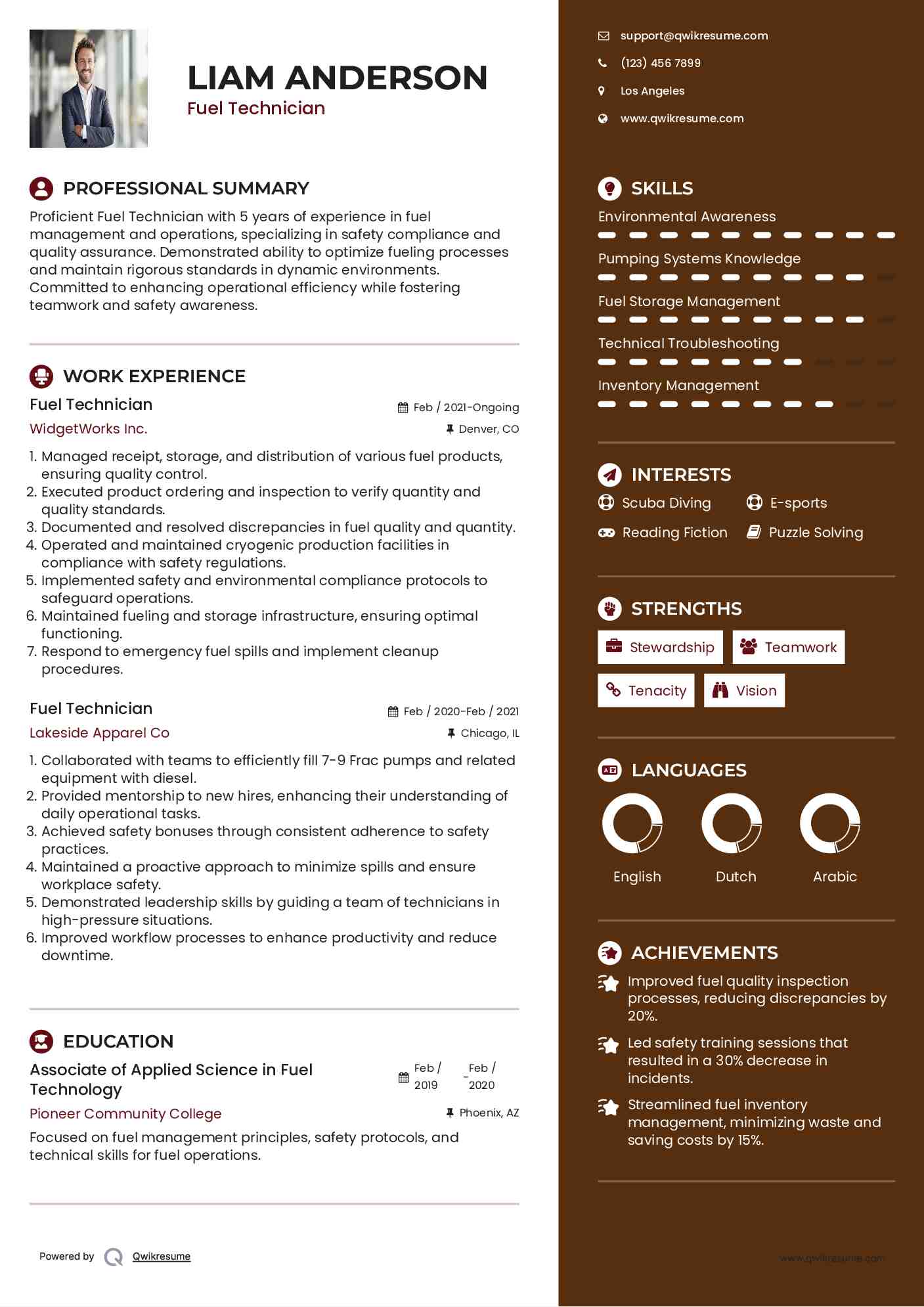Fuel Technician Resume Template