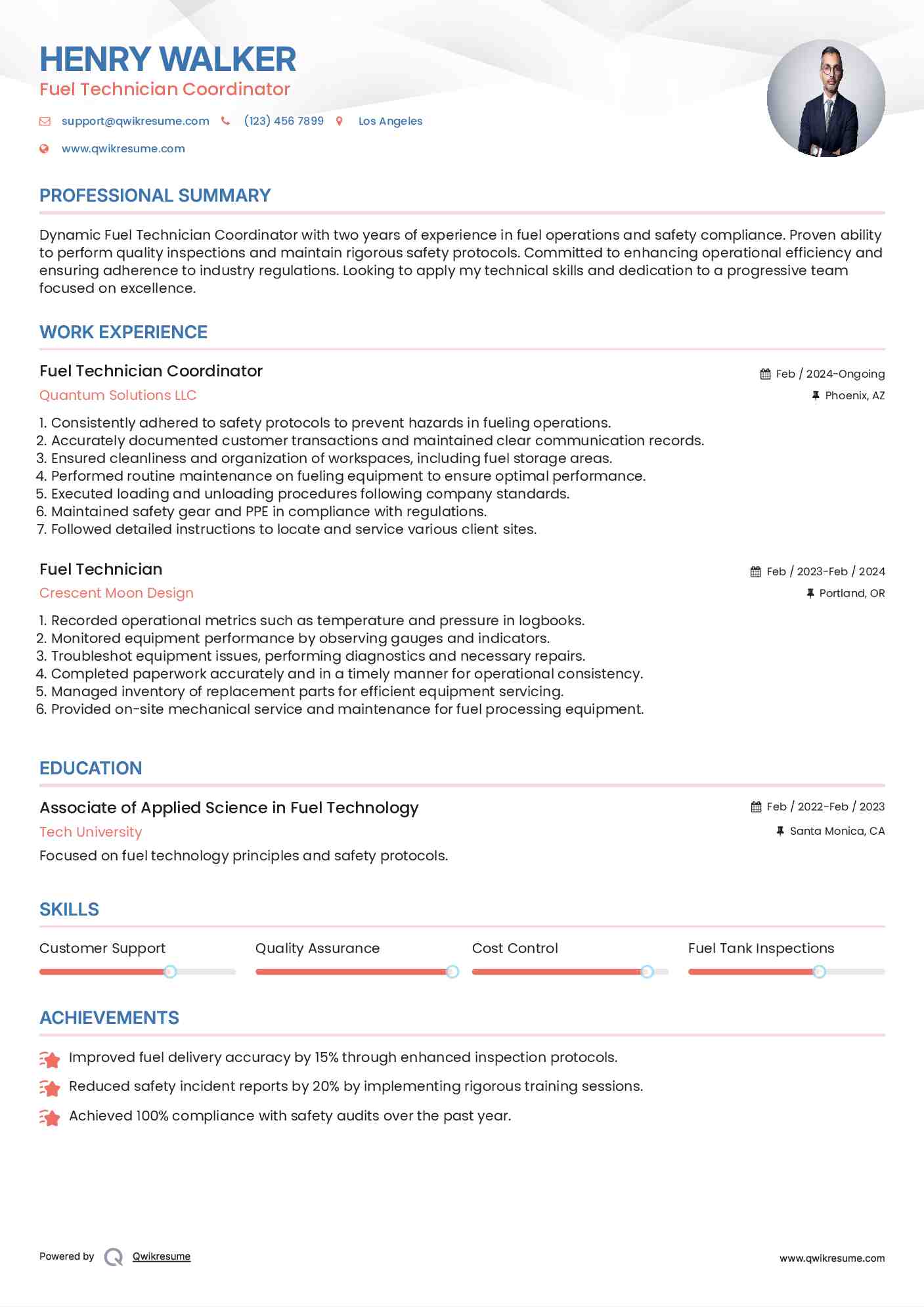 Fuel Technician Coordinator Resume Format