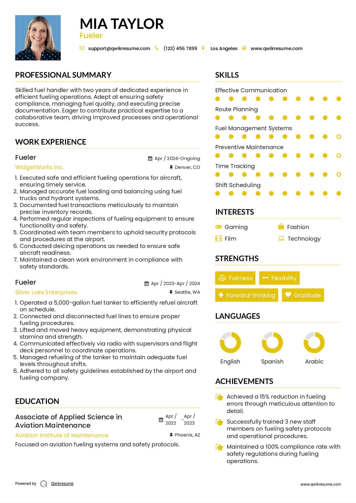 Fueler Resume Model