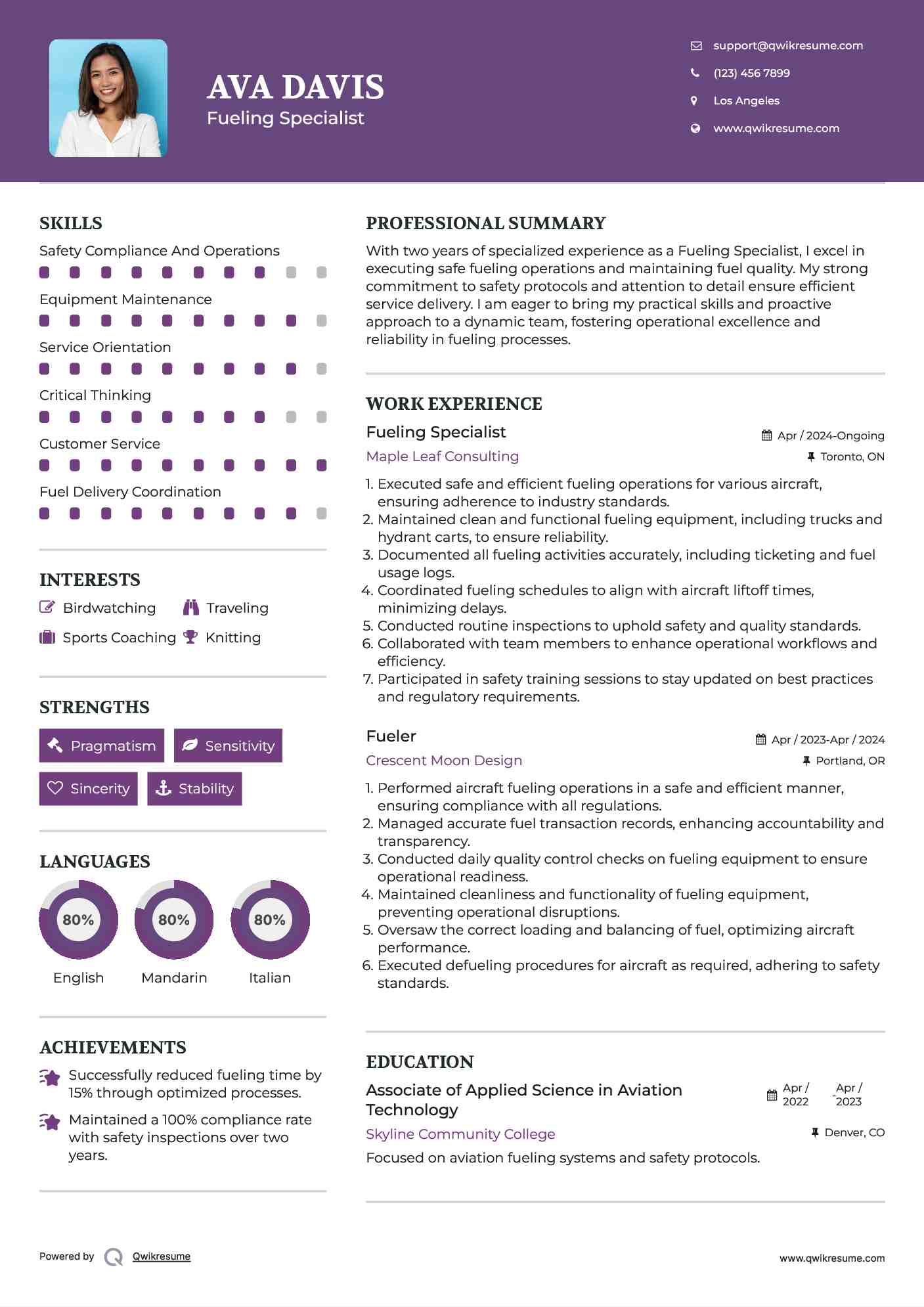 Fueling Specialist Resume Sample