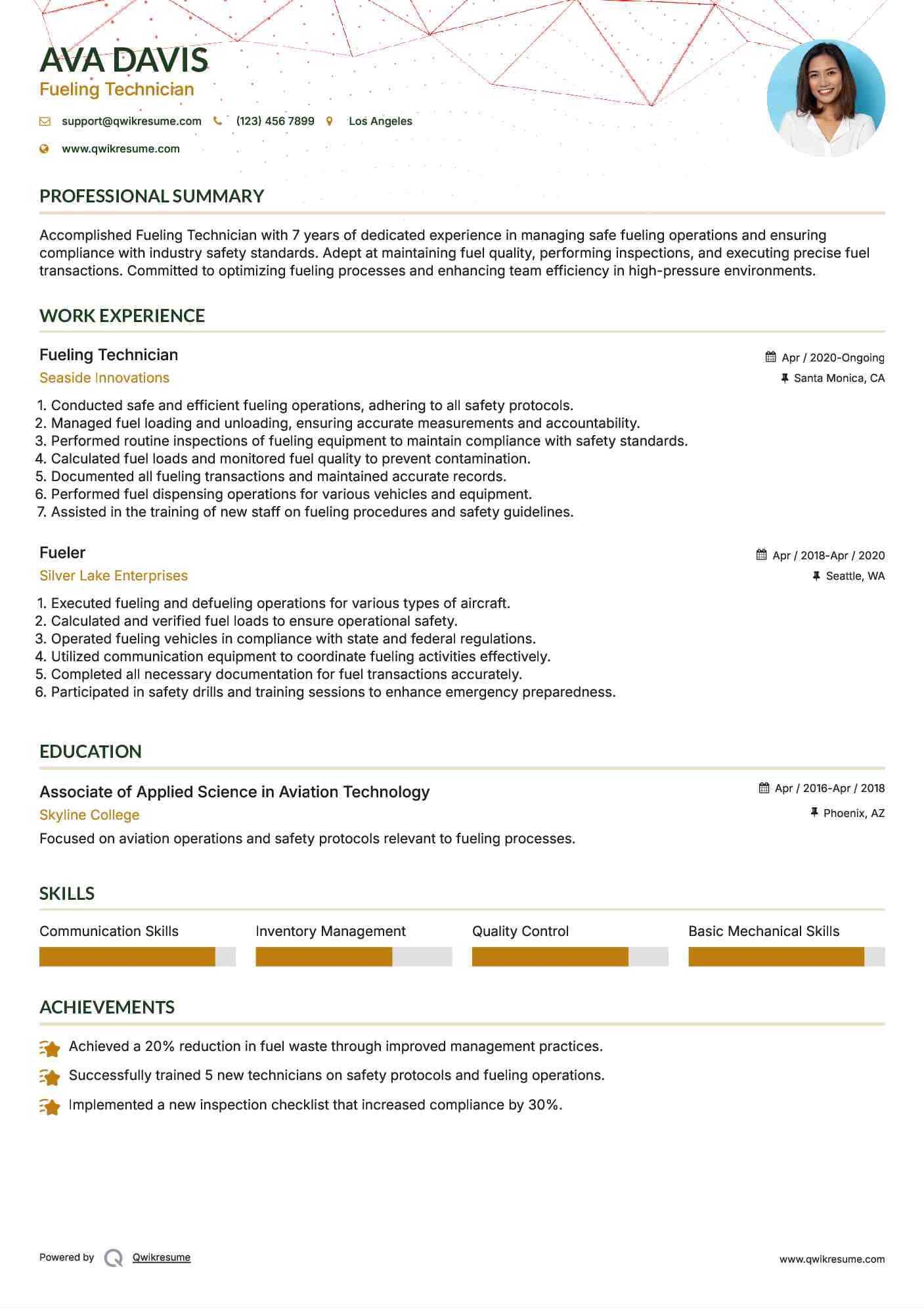 Fueling Technician Resume Template