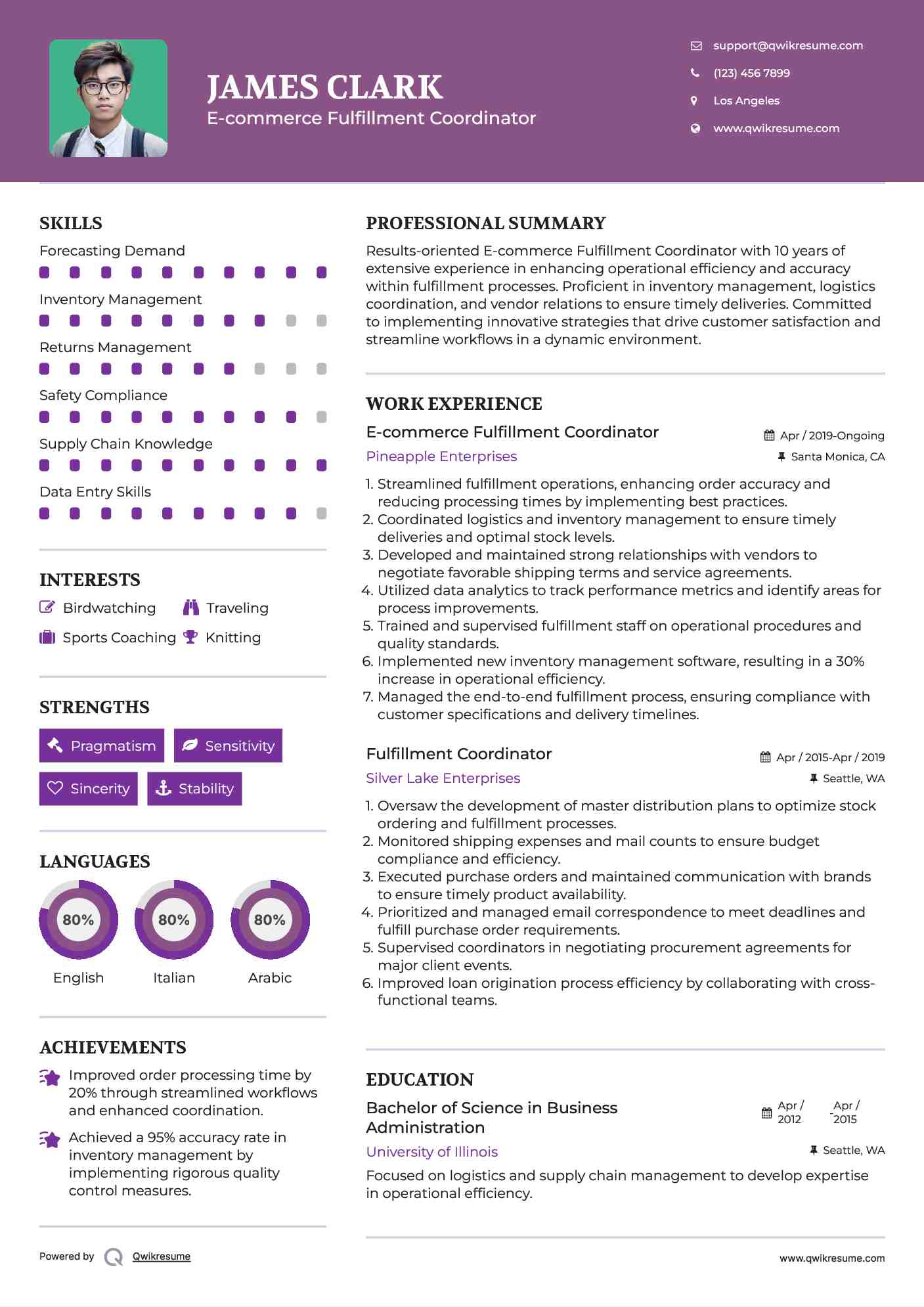 E-commerce Fulfillment Coordinator Resume Sample