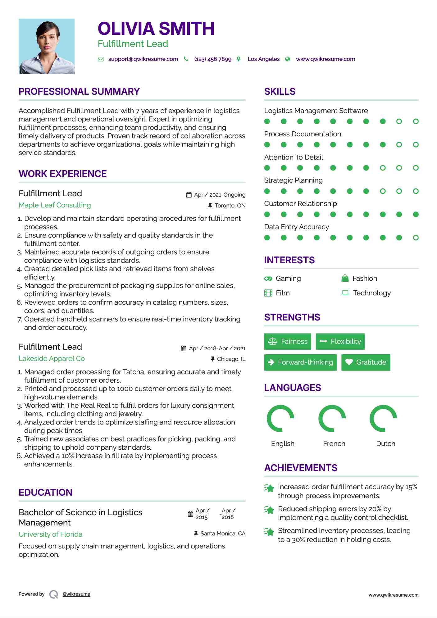Fulfillment Lead Resume Format