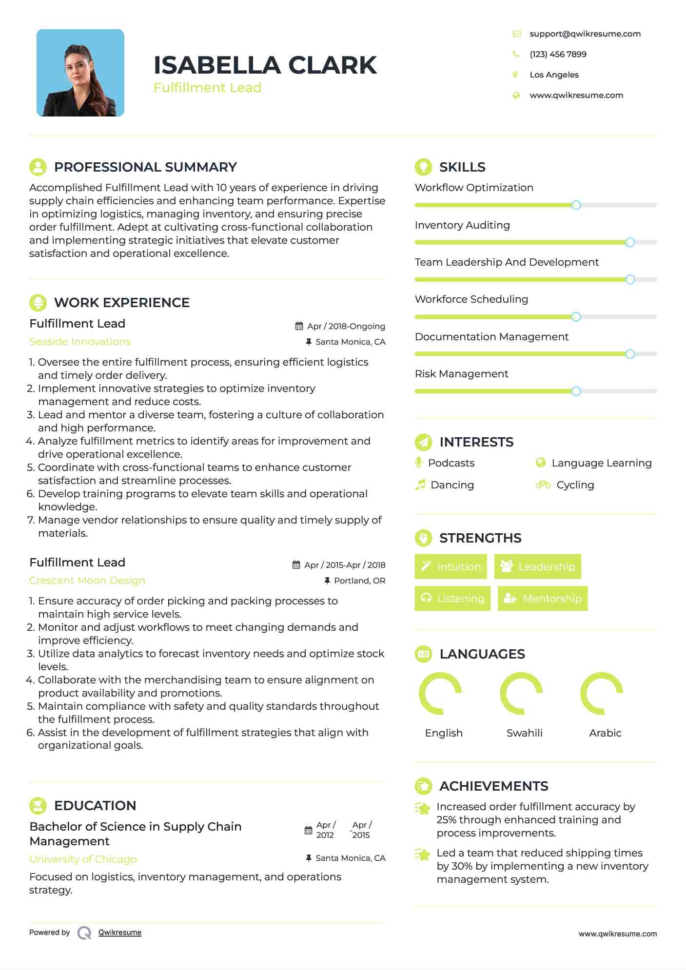 Fulfillment Lead Resume Template