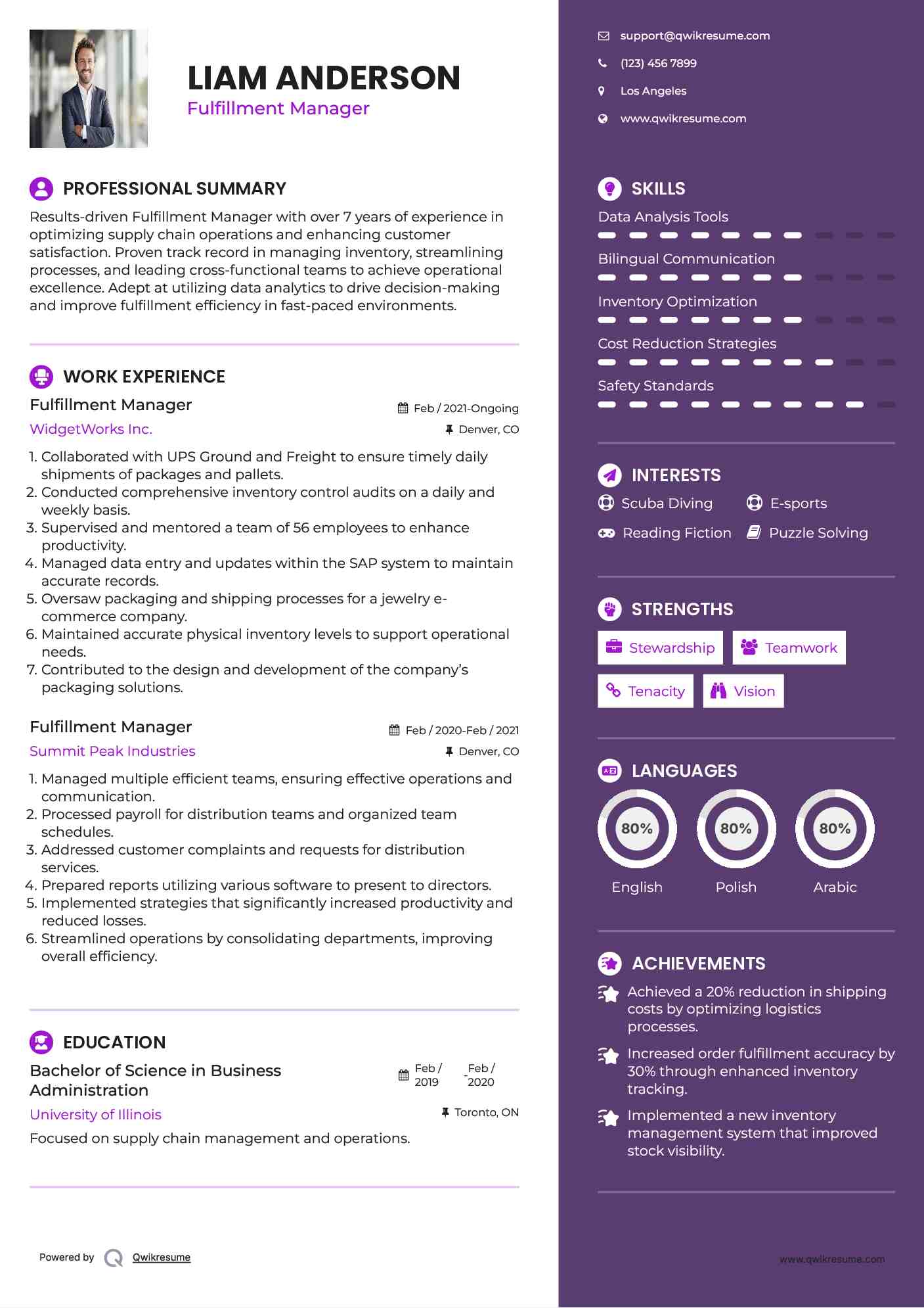 Fulfillment Manager Resume Format