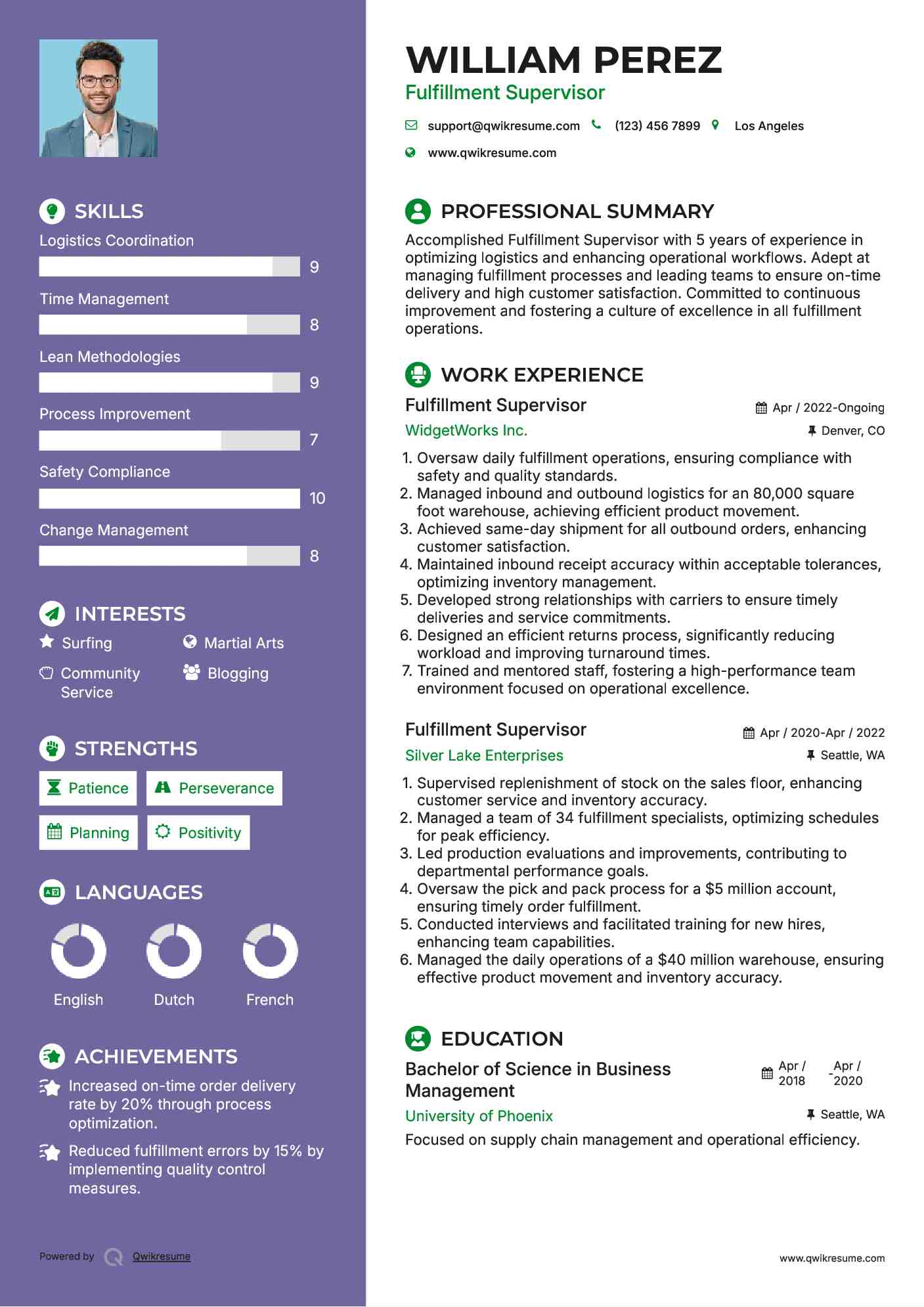 Fulfillment Supervisor Resume Example