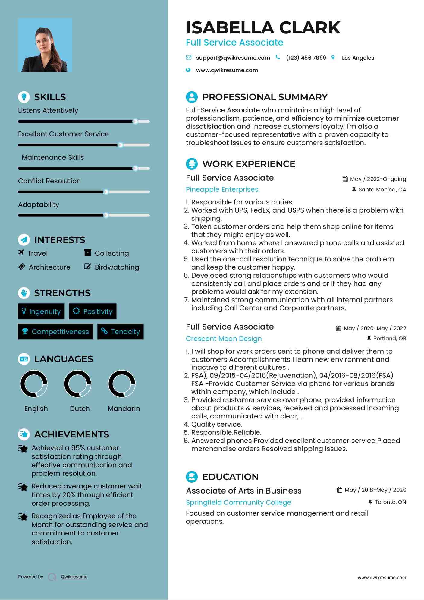 Full Service Associate Resume Format