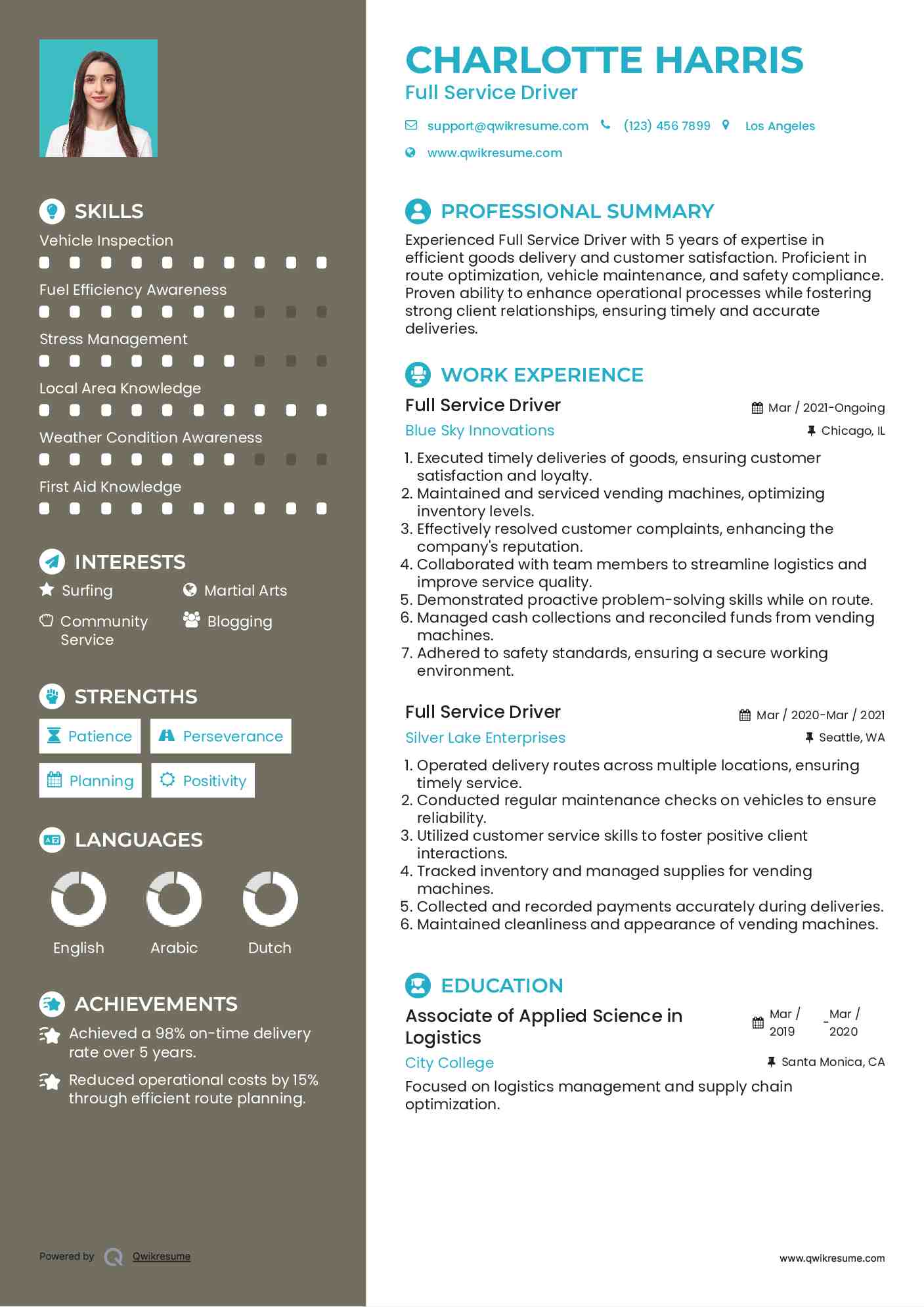 Full Service Driver Resume Template