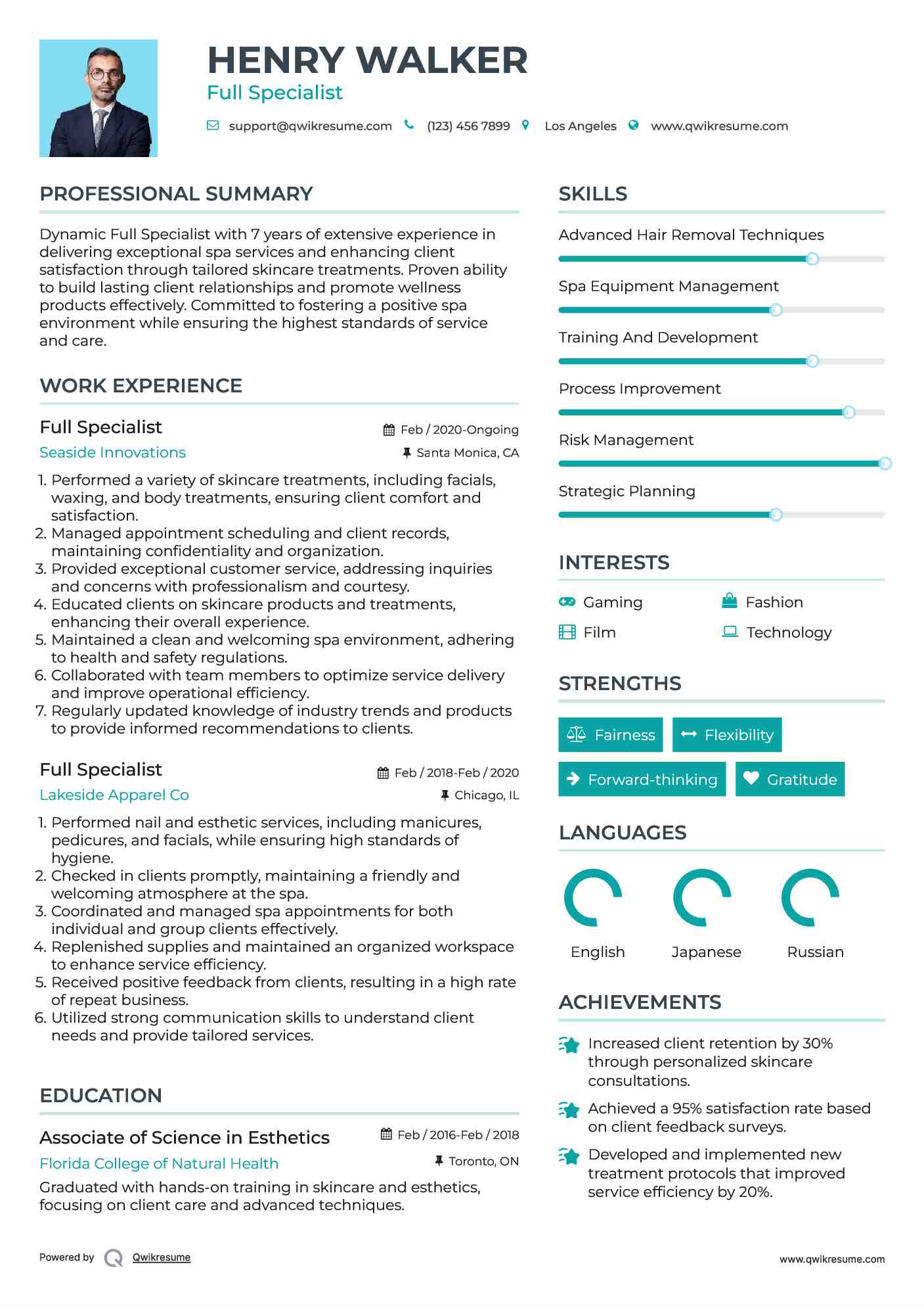 Full Specialist Resume Sample