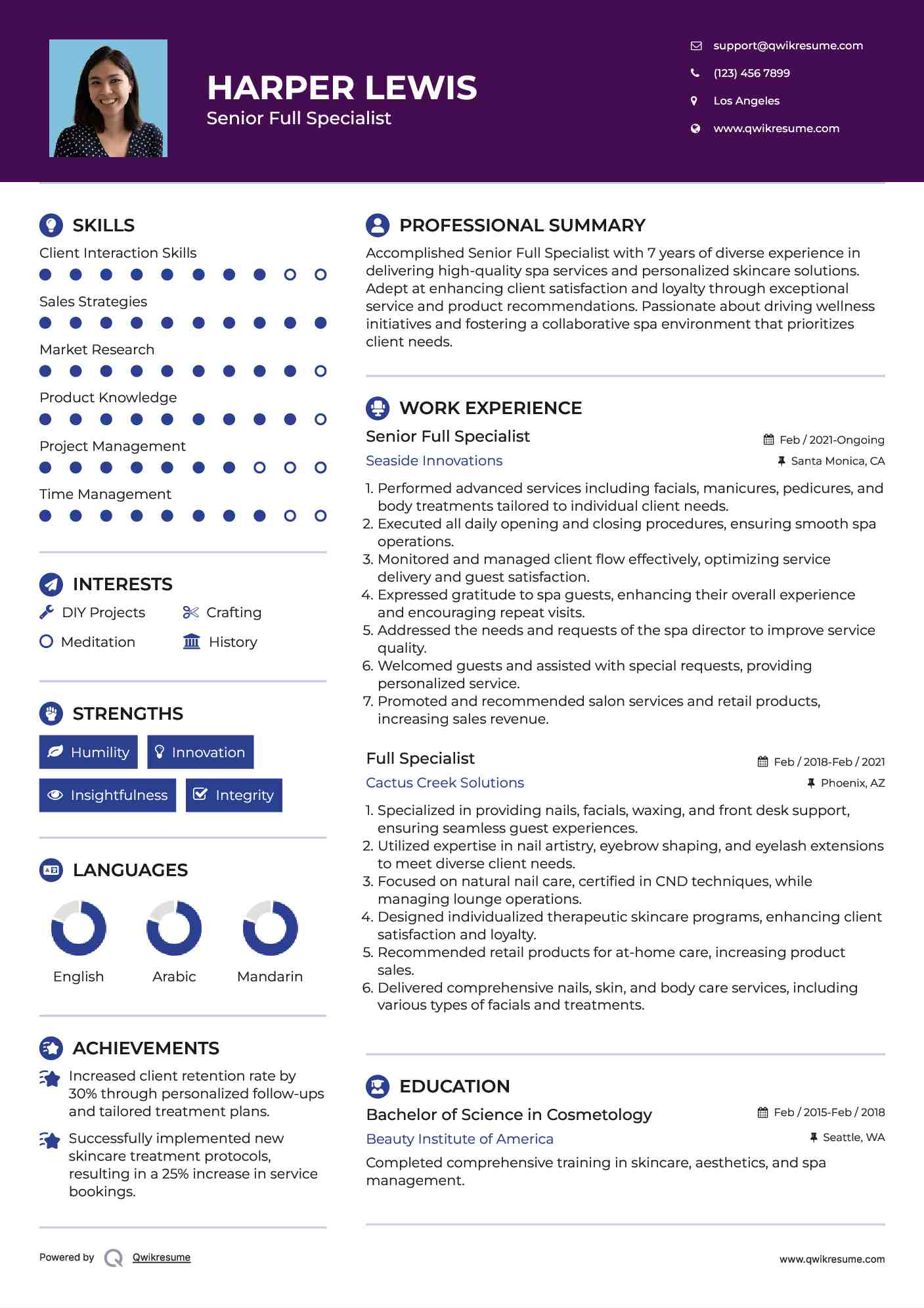 Senior Full Specialist Resume Model