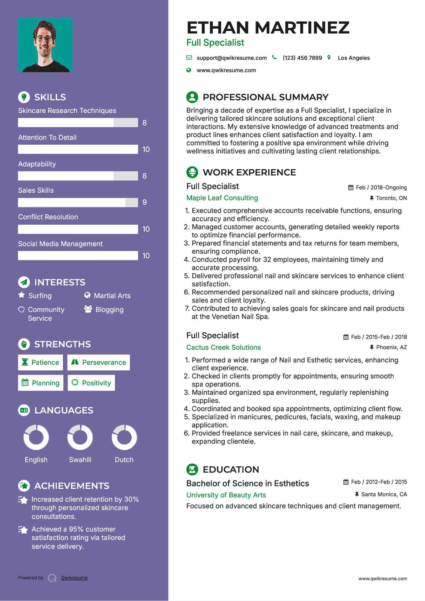 Full Specialist Resume Example