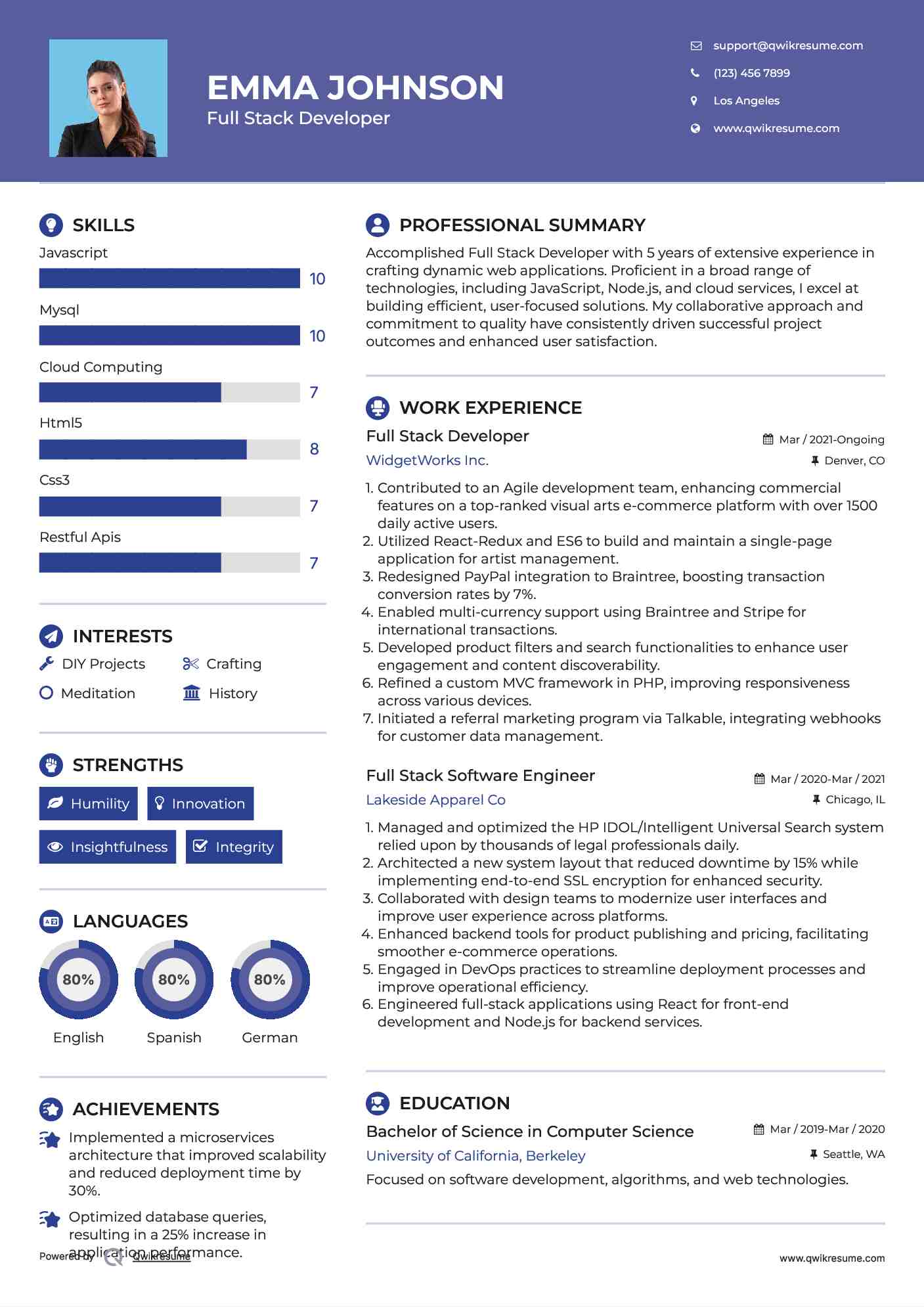 Full Stack Developer Resume Example