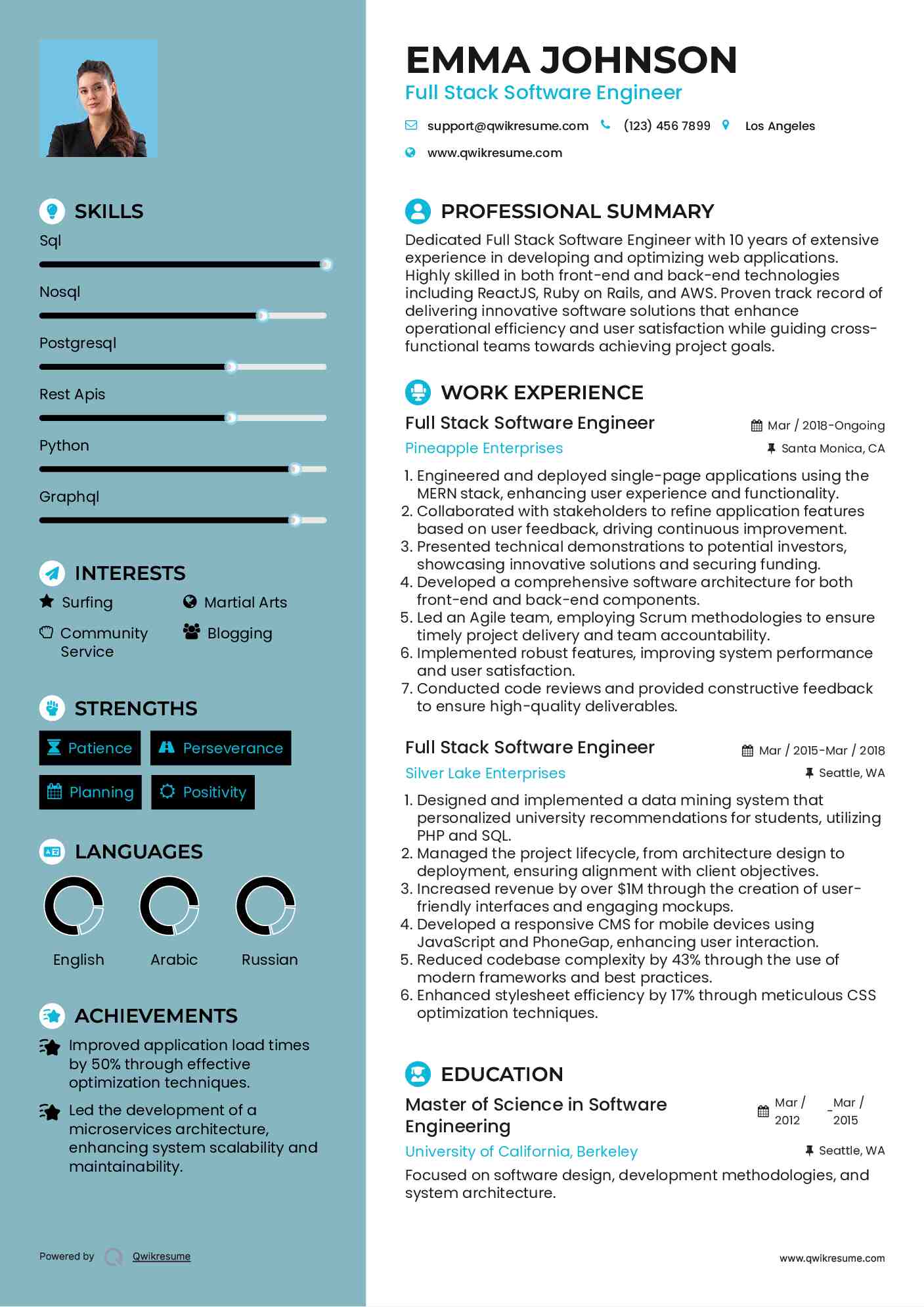 Full Stack Software Engineer Resume Format