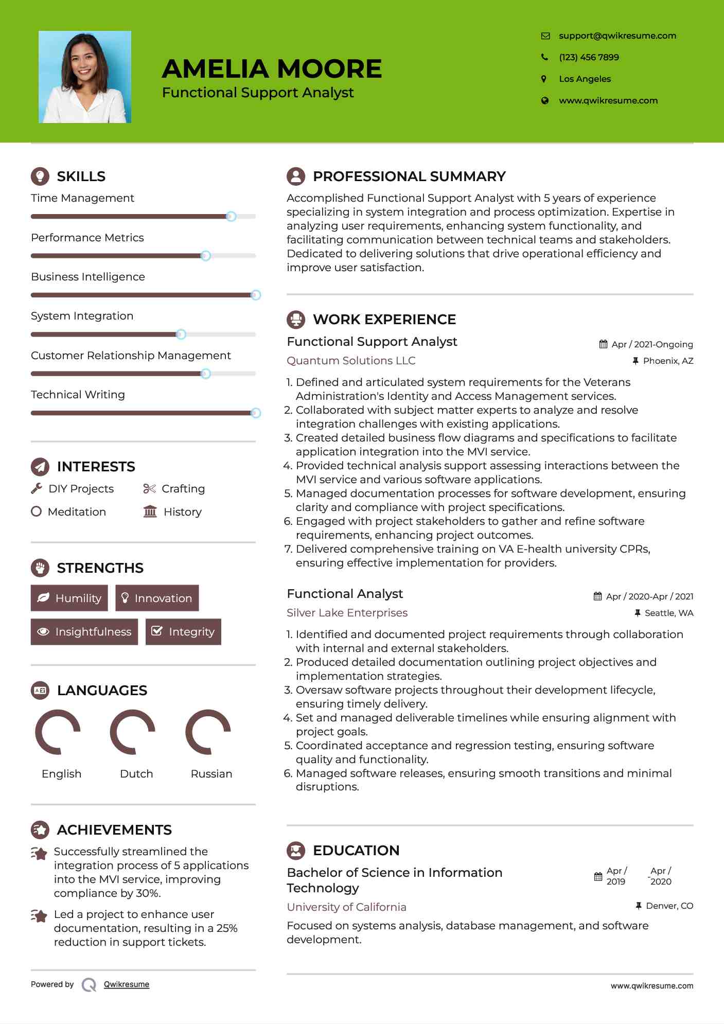 Functional Support Analyst Resume Format